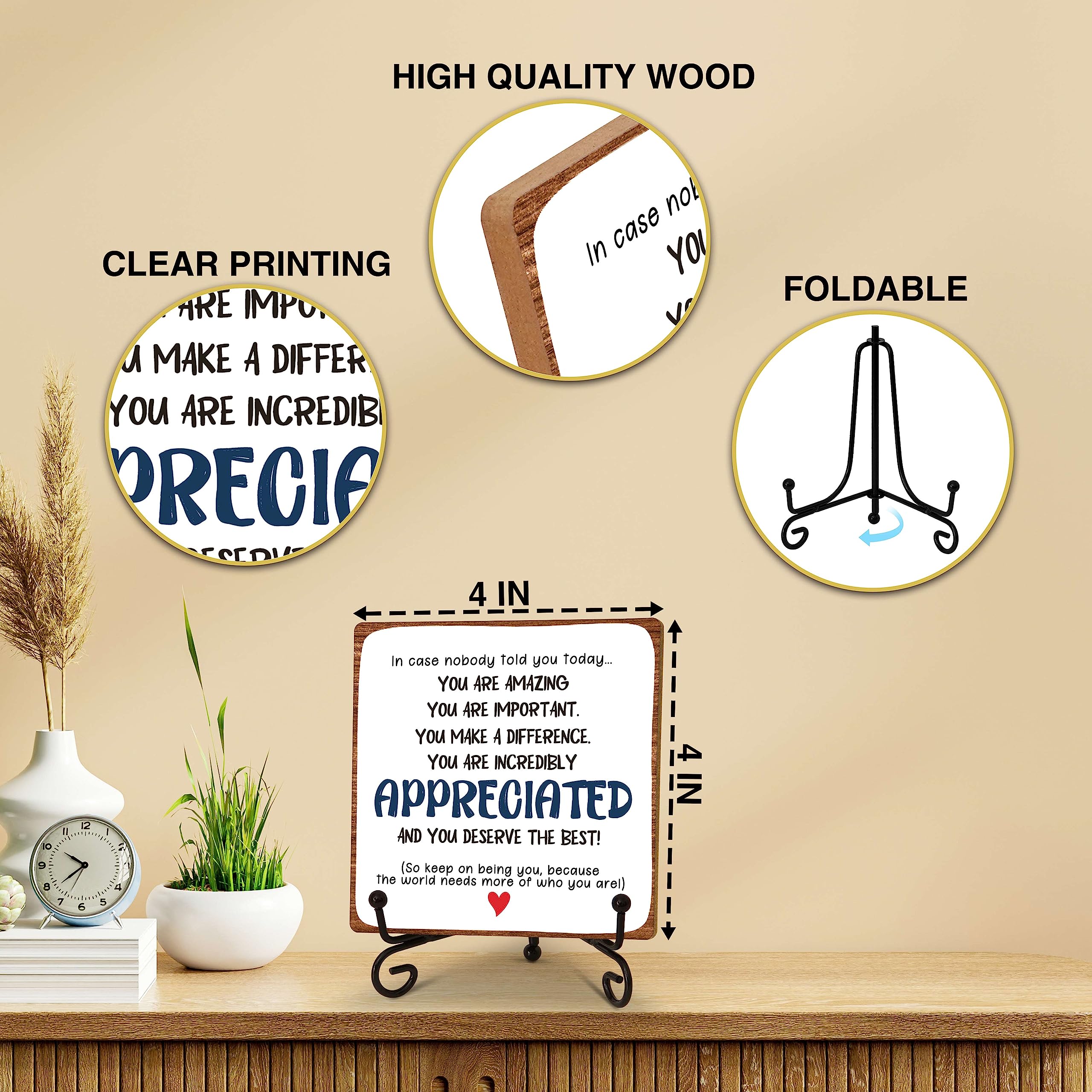 Inspirational Gifts for Women Men, Desk Decor for Friend Coworker Employee, Motivational Wood Plaque With Metal Stand, Rustic Decorations for Home Office(C16)
