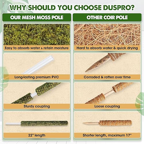 Miniatura 32 de DUSPRO - Paquete de 2 postes de musgo de malla plana para plantas trepadoras de monstera, poste apilable para plantas, musgo real, para plantas