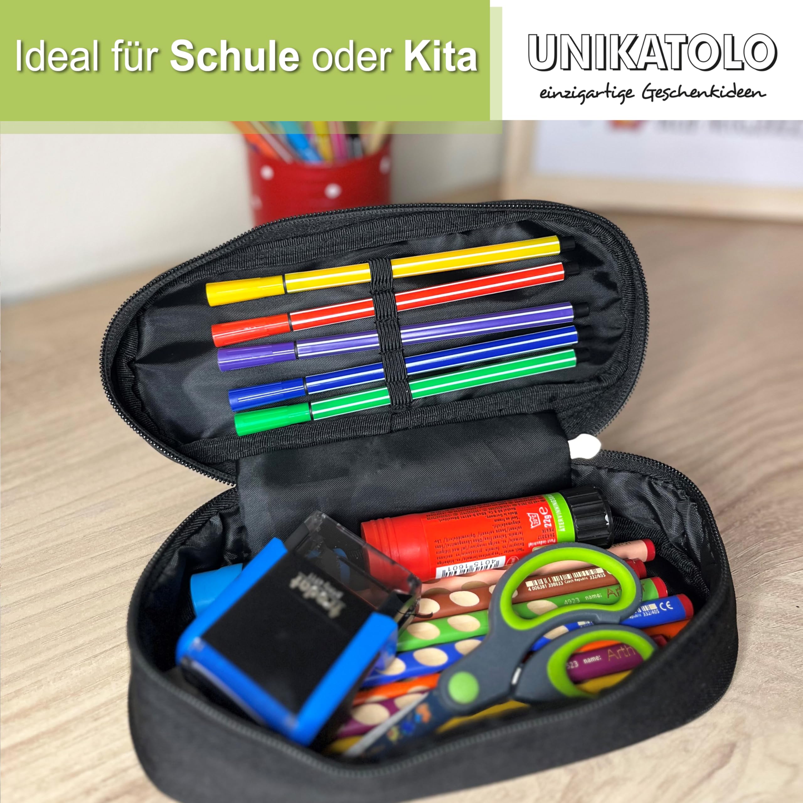 Federmäppchen Traktor mit Name personalisiert, Federtasche in dunkelblau für Jungs und Mädchen, Stiftebox Geschenkidee Schulanfang, Schule, Kinder, Schlamppermappe Schlamppermäppchen