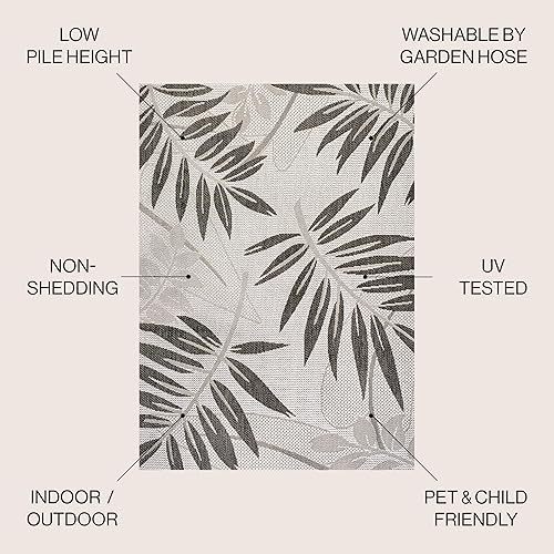 Miniatura 2 de JONATHAN Y Alfombra tropical para interiores y exteriores, 8 x 10 pies, grisnegro, Habana para patio trasero, patio, porche, fácil limpieza, alto