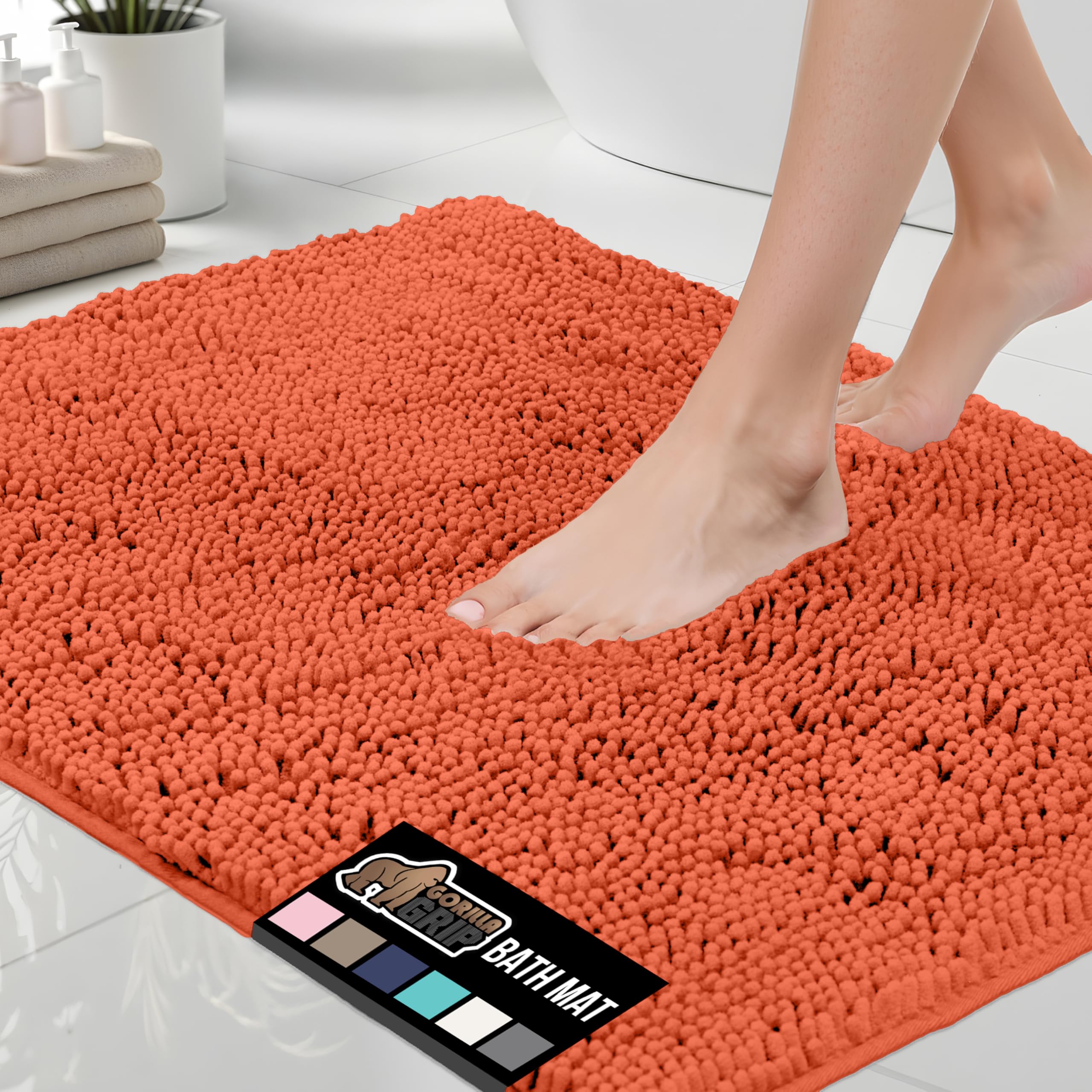 GORILLA GRIP Bath Rug Mat 36x24, Thick Soft Absorbent Chenille, Quick Dry Microfiber Mats, Rubber Backing Washable Shower Floor Rugs, Bathmat Runner, US Designed Bathroom Home Decor Accessories Coral