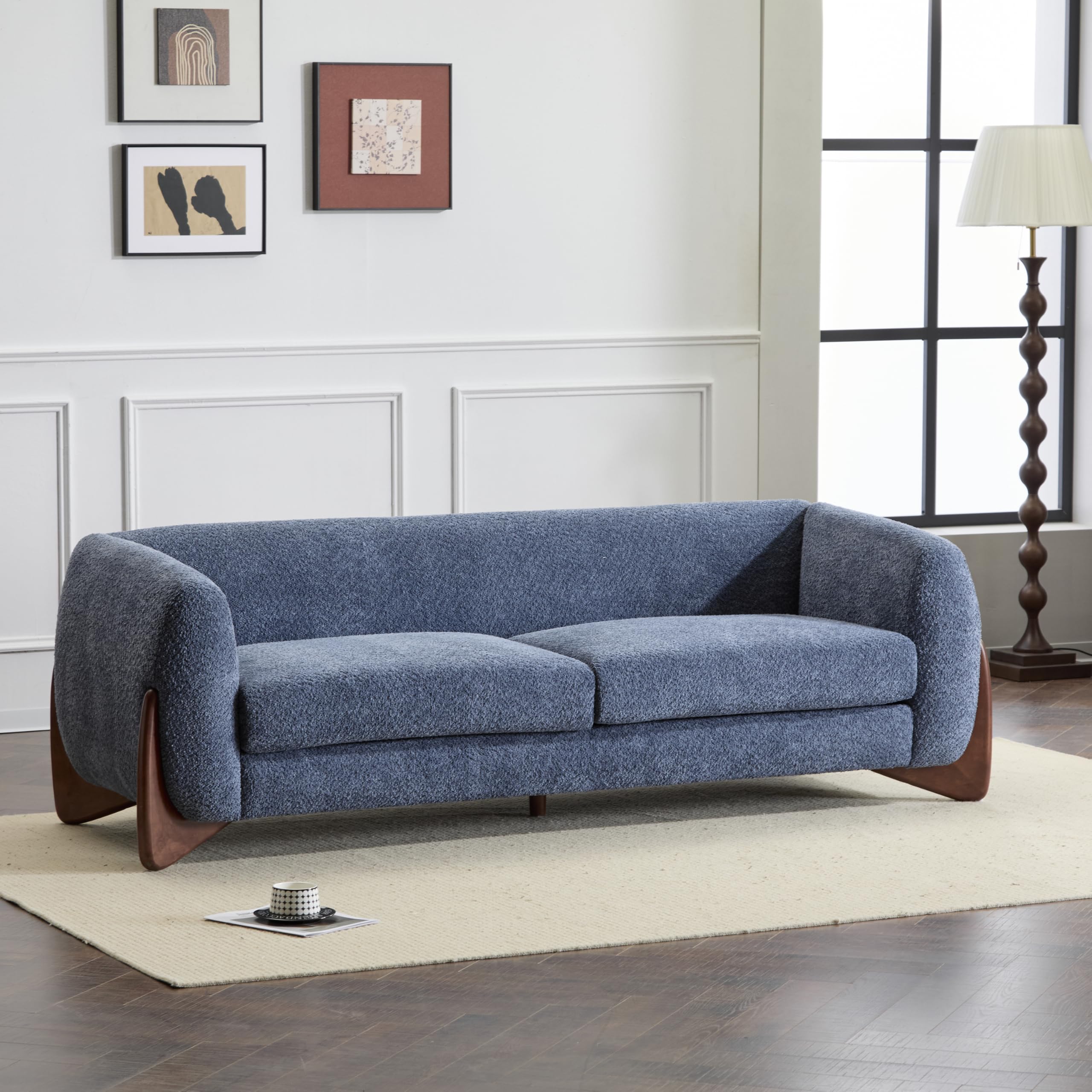 Photo 1 of Christopher Knight Home Almab 82 Inches Sofa Couch, Cozy Boucle Upholstered 3-Seater Sofa, Wood Frame Couch, Comfy Couches for Living Room and Office, Modern Sofa, Lounge Seating, Navy Blue