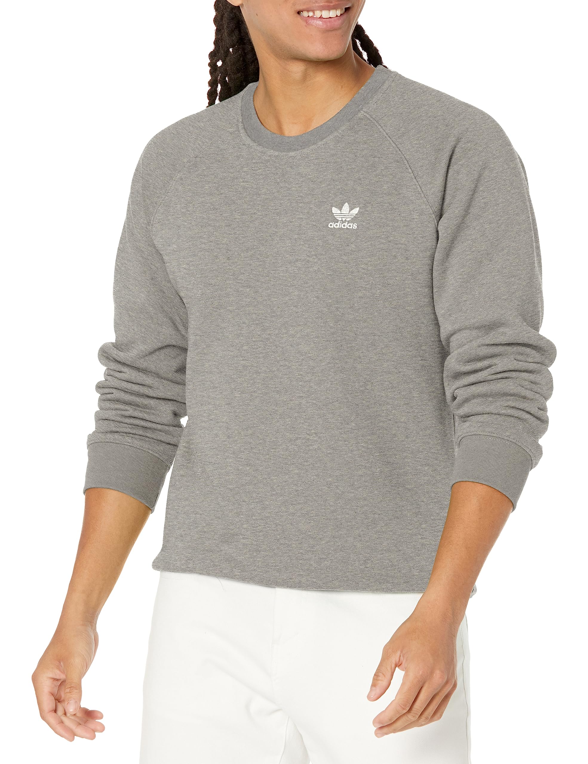 adidas Originals mens Trefoil Essentials Crew Neck, Medium Grey Heather, M