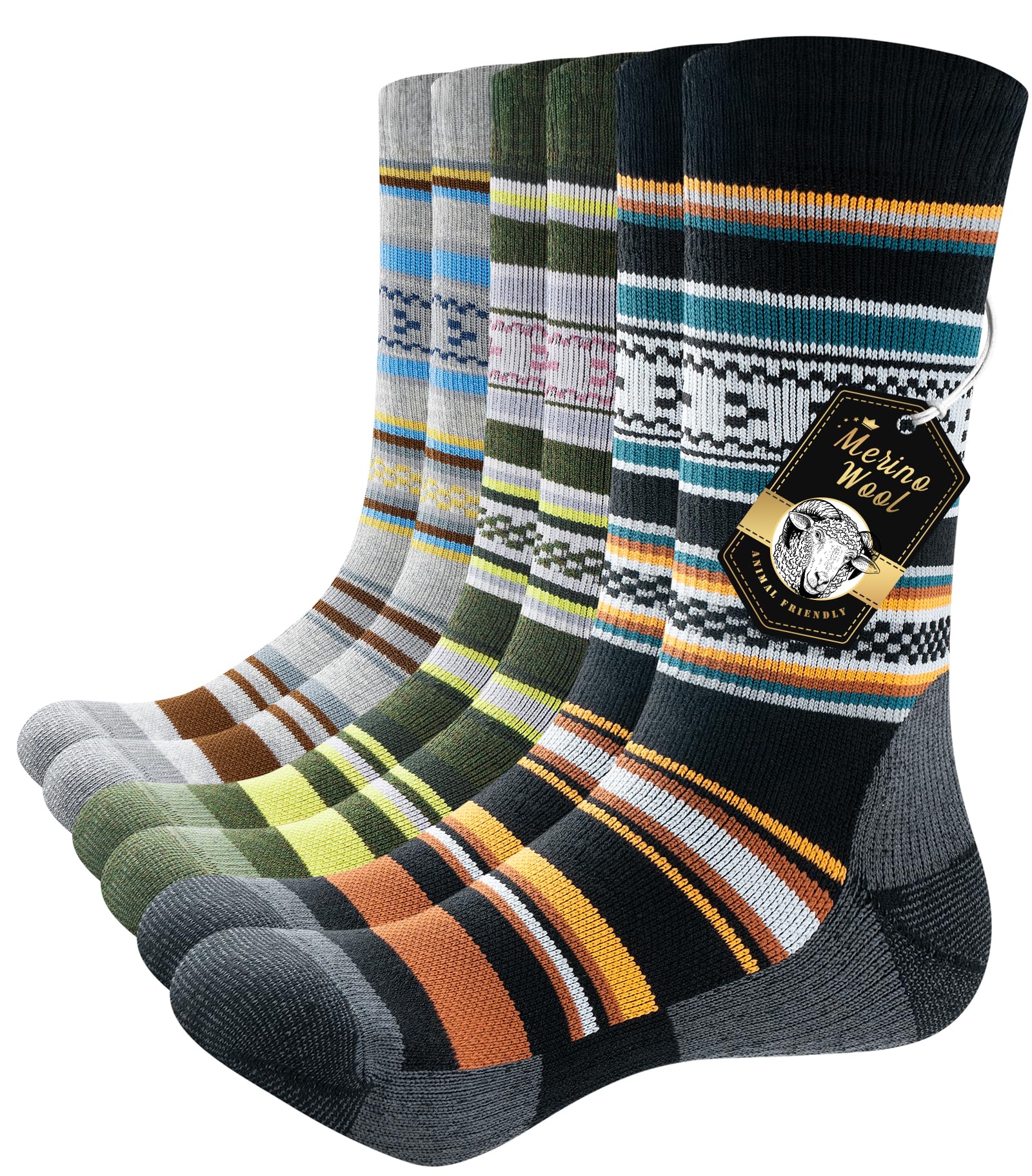 PULIOU Merino Socken Thermosocken Herren Damen Wandersocken Dicke Merinowolle Outdoor Trekkingsocken Anti-Blasen Arbeitssocken Wintersocken,3 Paar