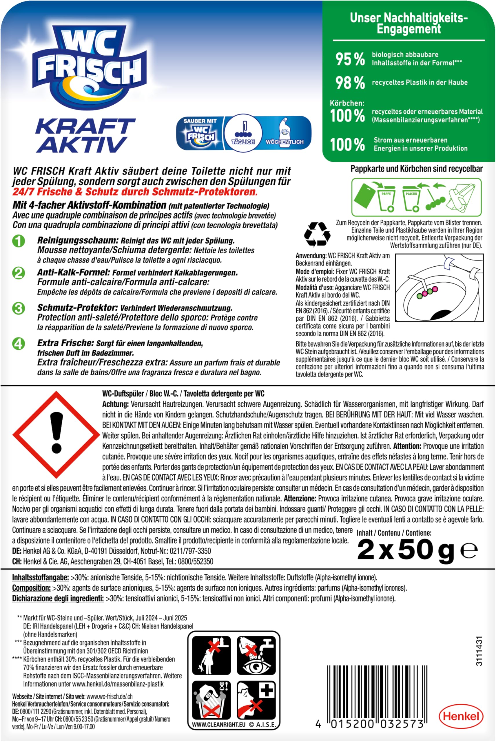 WC Frisch Kraft Aktiv Duftspüler Hawaii (3er Pack), Klostein Einhänger – Ansicht 3