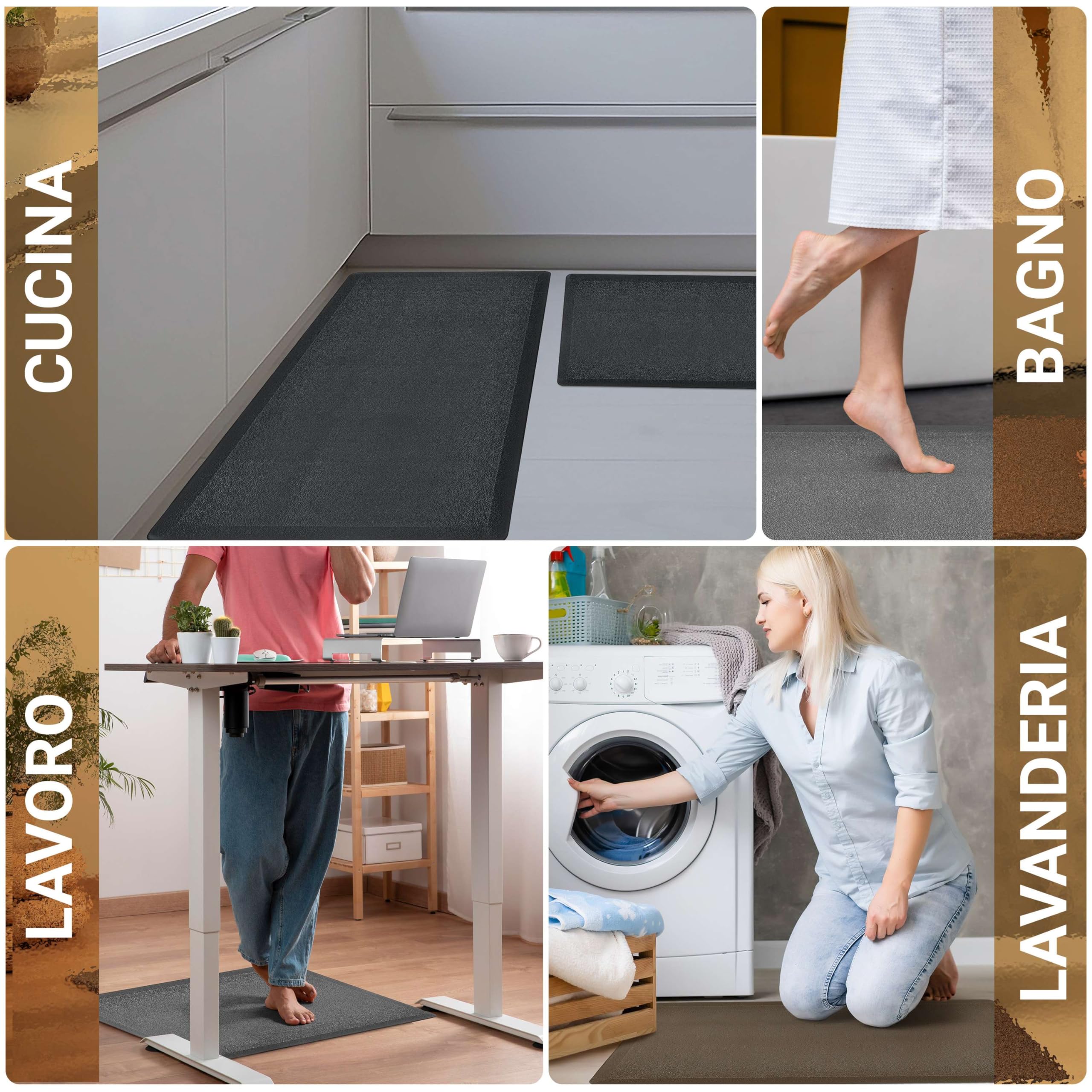 HomeLife il Tappeto Cucina Antiscivolo Lavabile in Gomma PVC: Tappeto per Cucina Antifatica, ideale come passatoia cucina antiscivolo lavabile | Tappeto Morbido e comodo - 44X75, Marrone