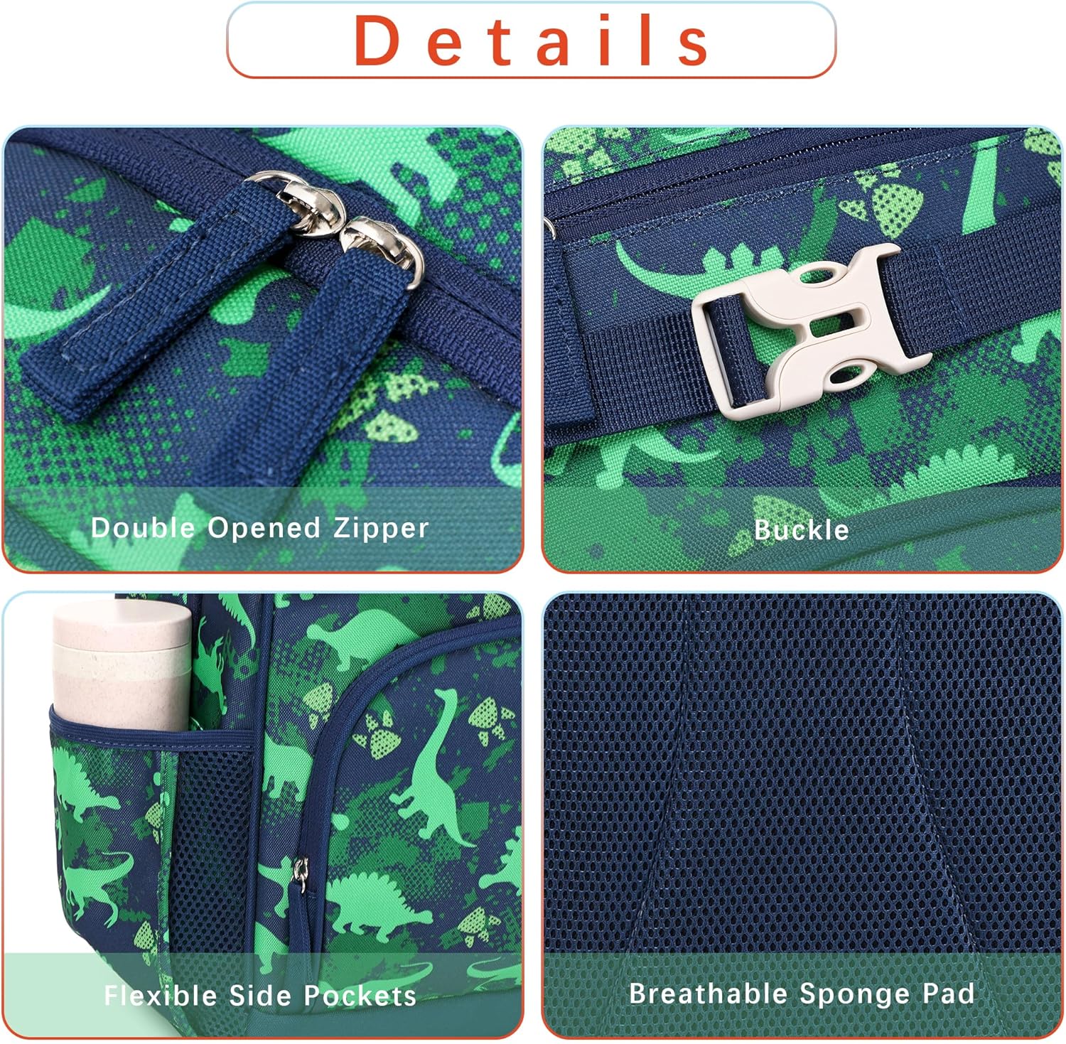 Cute Dinosaur Backpack for School Bookbag Kids Kindergarten Elementary Backpacks for Boys ages 6-8-10 (Green Dinosaur) - Image 3