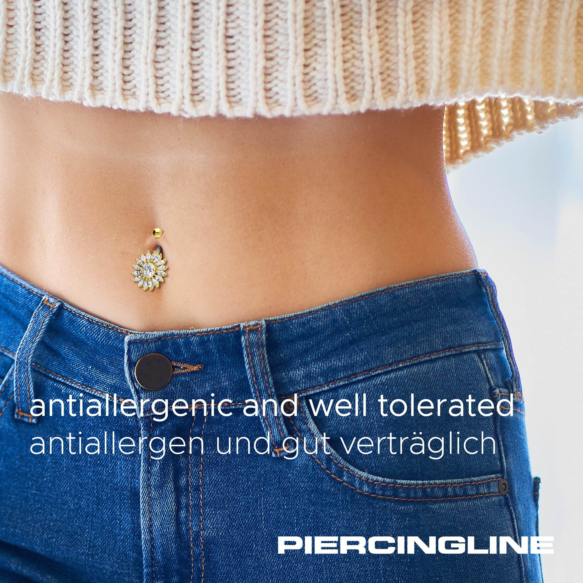 PIERCINGLINE Piercing de ombligo de titanio con diseño en plata 925 SUN banana selección de color bananabell