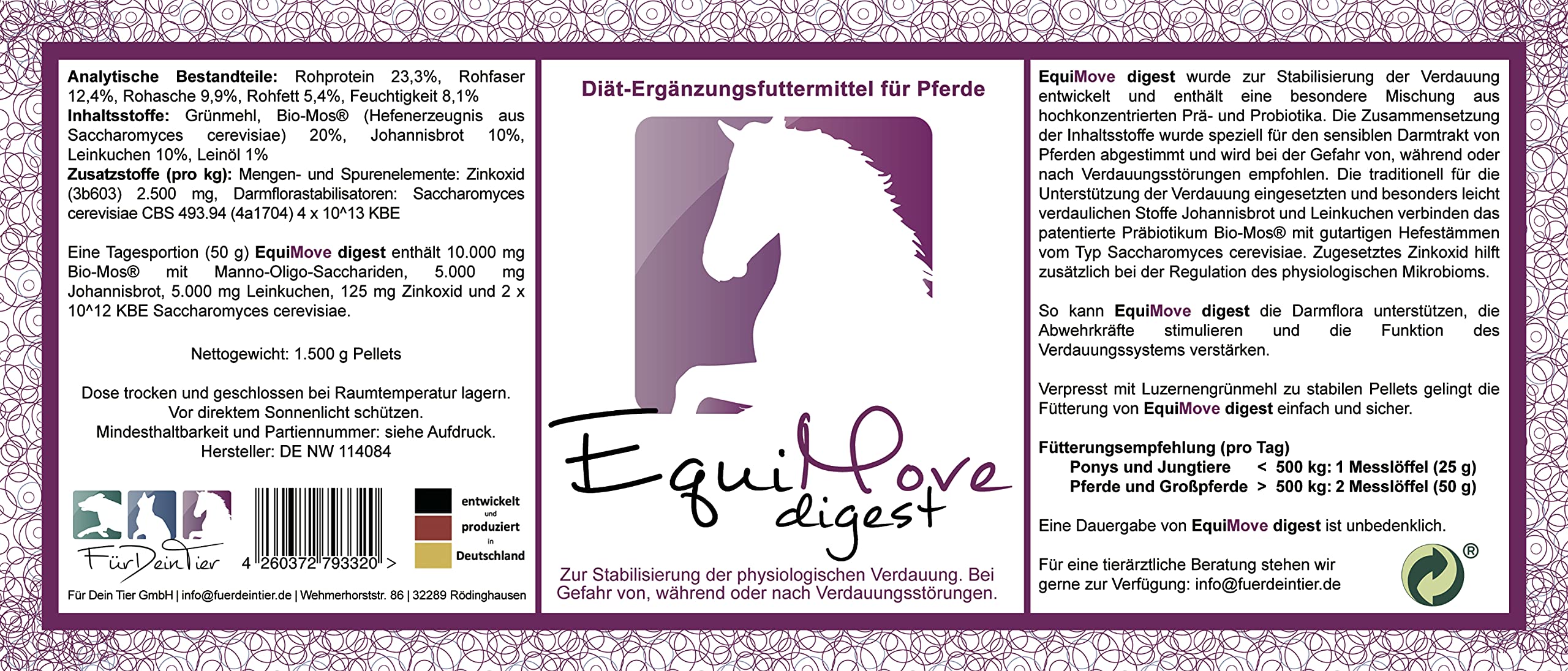 Digest (1,5 kg) | zur Stabilisierung der Verdauung und Hilfe bei Kotwasser | mit Präbiotika (Bio-MOS) und Probiotika | Ergänzungsfuttermittel für Pferde