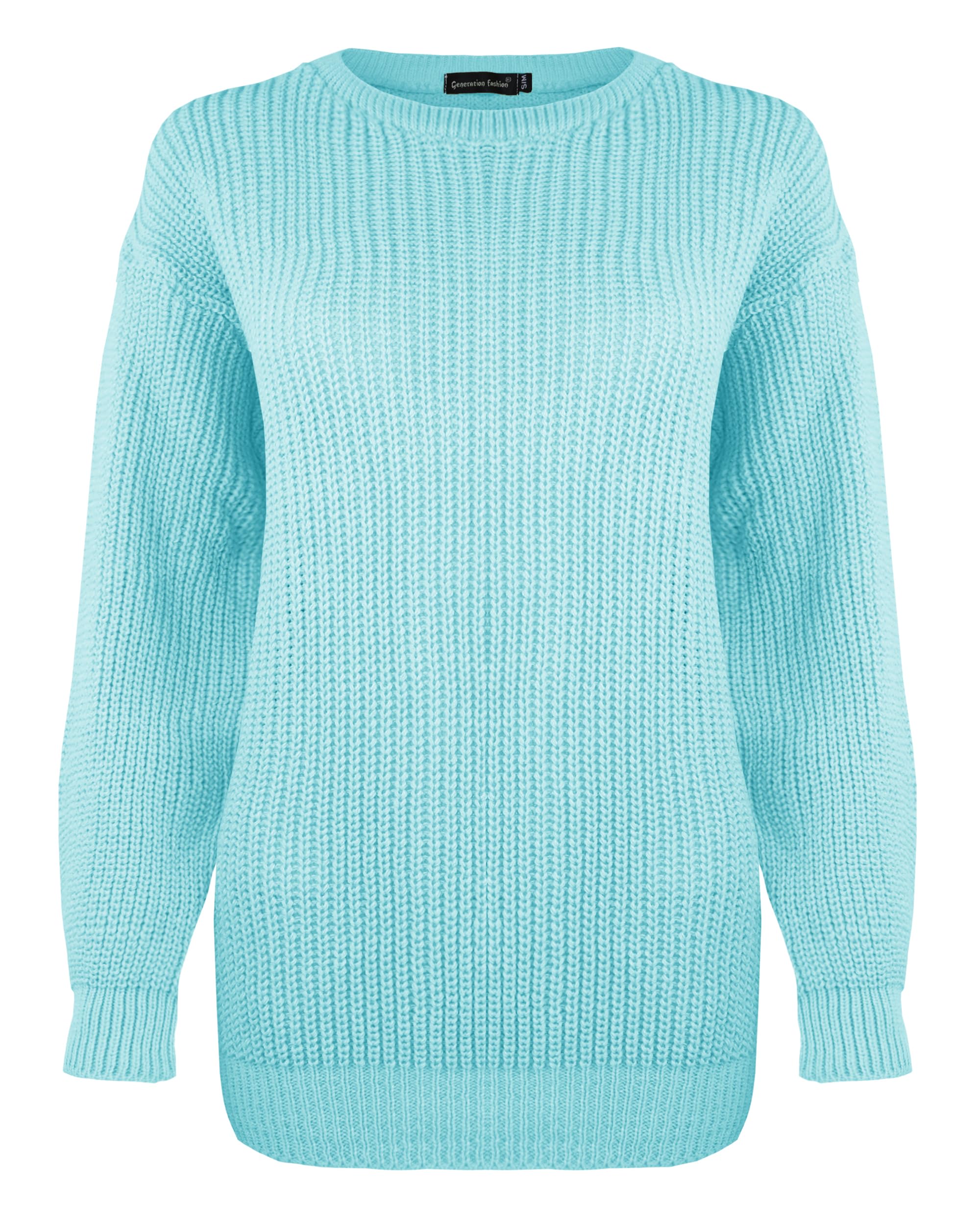 Generation Fashion Women's Aqua New Long Sleeve Knitted Baggy Jumper Oversized Sweater Crew Neck Pullover Top[,3Xl]
