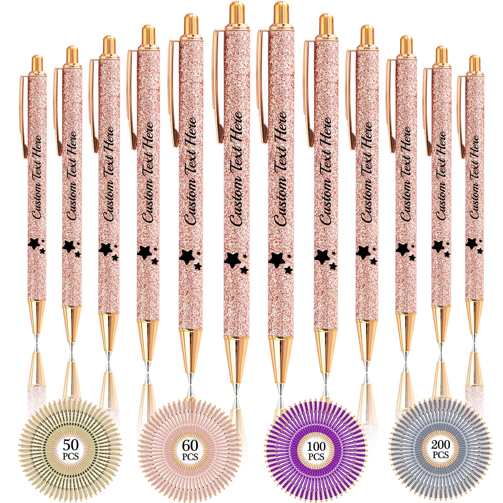 Aolun 10 Personalised Pens with Name Custom Glitter Pen Bulk Customised Retractable Ballpoint Pens with Text Message for Women Nurses Writing Birthday Business Graduation_Black Ink