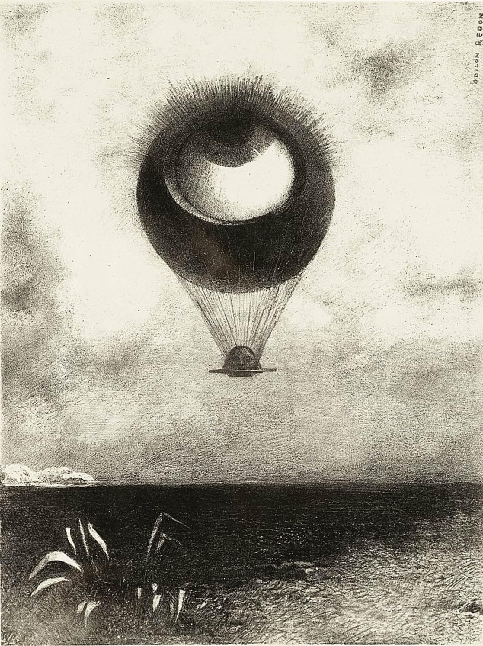 POSTERIIk Vintage Art Print Images Pictures Print the Eye Like a Strange Balloon Mounts Toward Series for Edgar Poe by Odilon Redon Modern Colour Posters for Office Home Decor 60x90cm