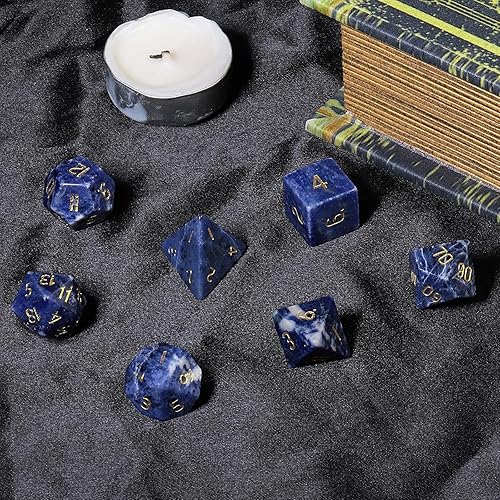 Vista 20 de SUNYIK Juego de 7 dados poliédricos DND de piedra de cristal pulido para juegos de mesa RPG MTG, dados de juego DND, mazmorras poliédricas