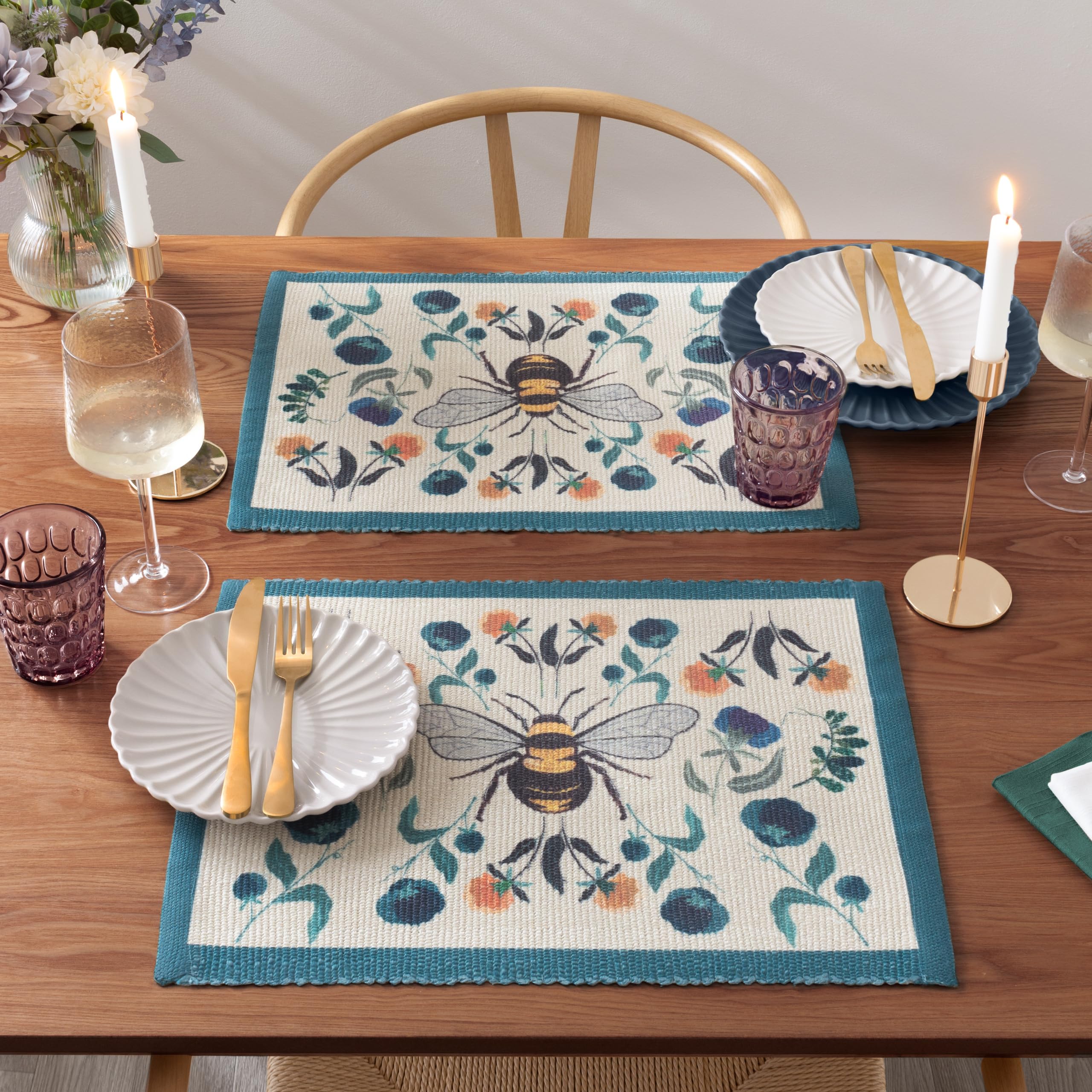 furn. Wylder Wild Garden Placemats, Washable Classic Country Floral Bumblebee Set of 4 Quick Drying Table Mats (Multicoloured - Image 2