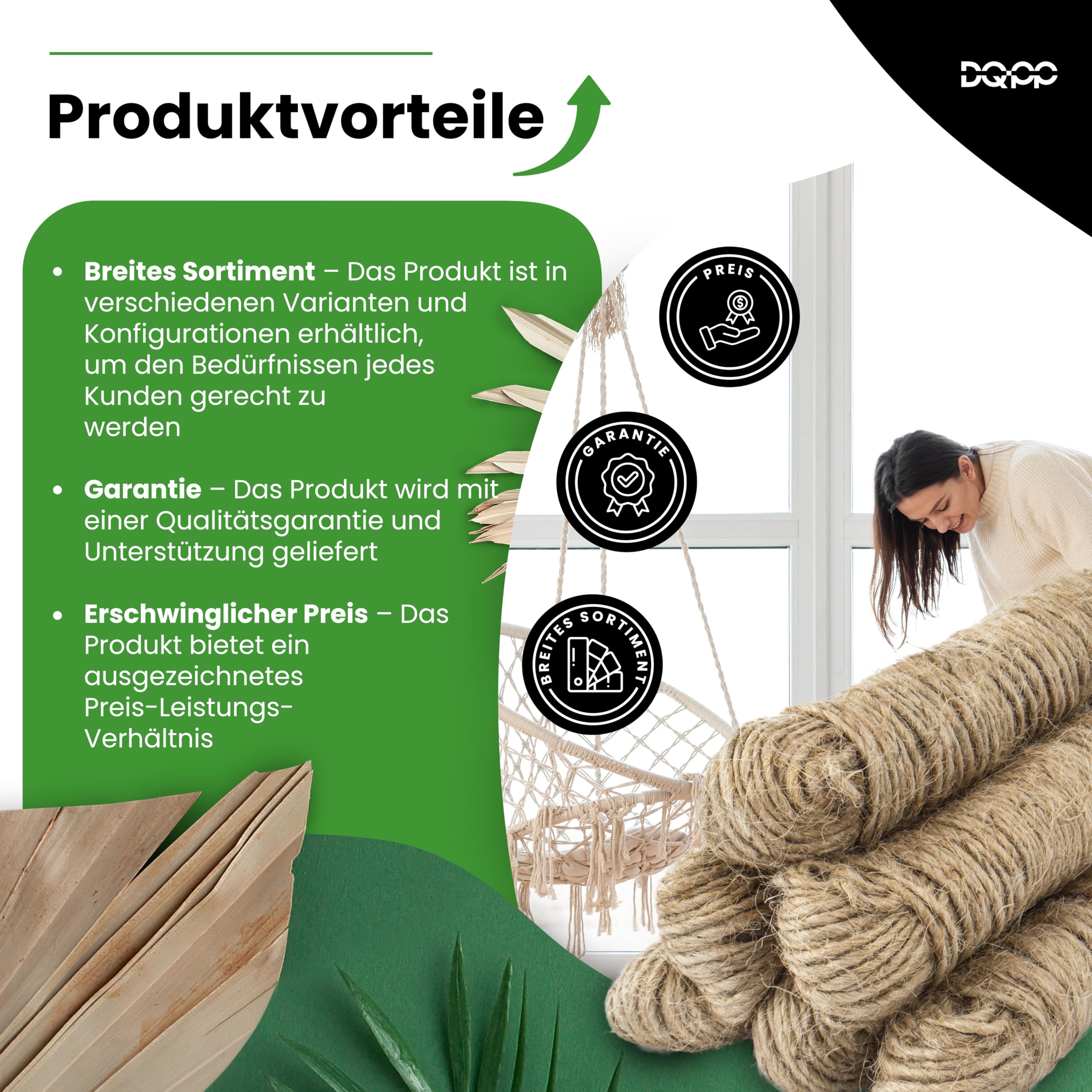DQ-PP Cuerda de yute | 30 m | 50 mm de grosor | cordón marrón natural | decoración DIY | macramé | jardín tira y afloja pasamanos