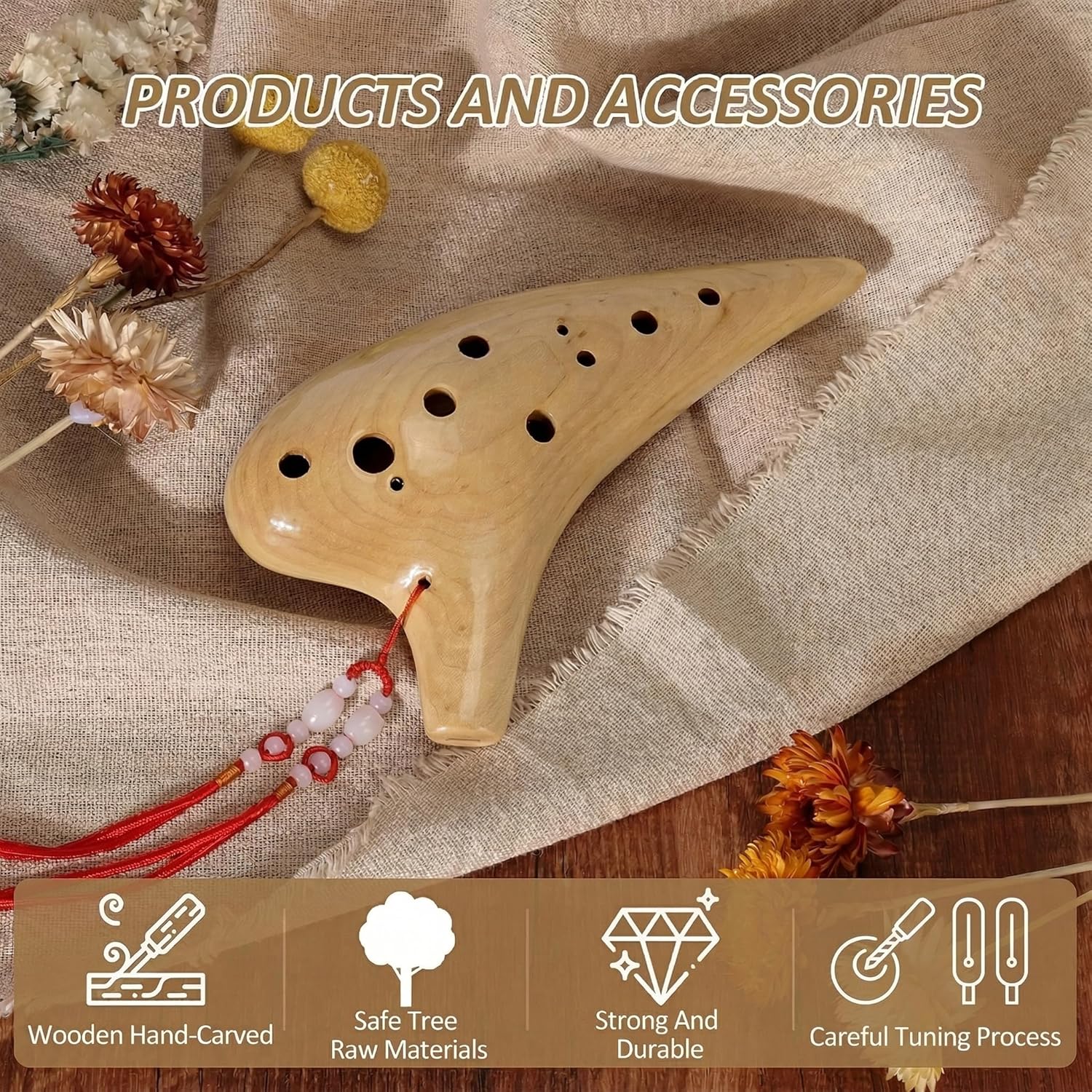OcarinaWind 12 Hole Maple Wooden Ocarina – Alto C/Tenor C, Musical Instrument Gift for Game Lovers