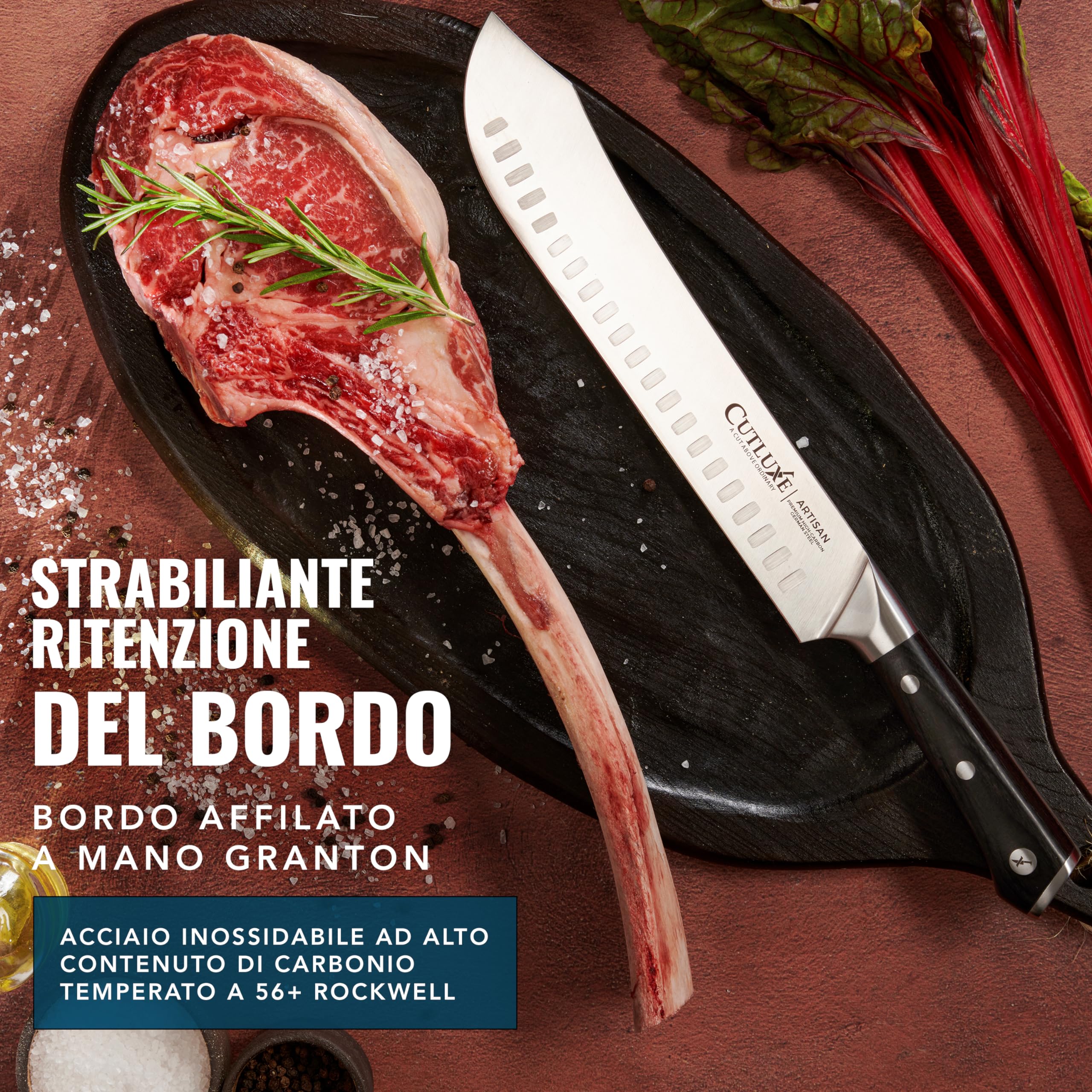 Cutluxe Coltello da Macellaio 25cm, Coltello Bull Nose, Acciaio al Carbonio, Lama Affilata e Resistente, Artisan Series