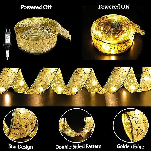 Miniatura 3 de TURNMEON Extra larga Cinta de 150 luces LED para árbol de Navidad de 50 pies, adaptador alimentado por adaptador de doble capa de alambre de cobre,