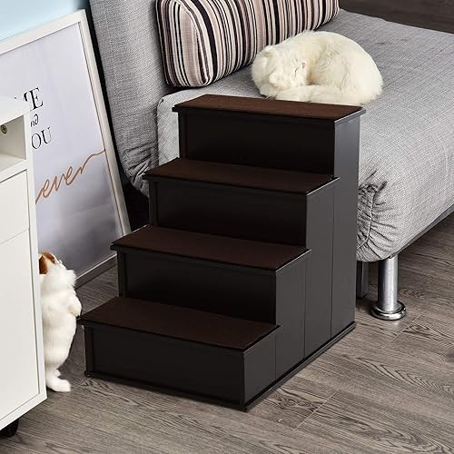 Miniatura 2 de PawHut Escaleras para mascotas, escalones pequeños para mascotas con cubierta acolchada extraíble para perros y gatos de hasta 22 libras, color