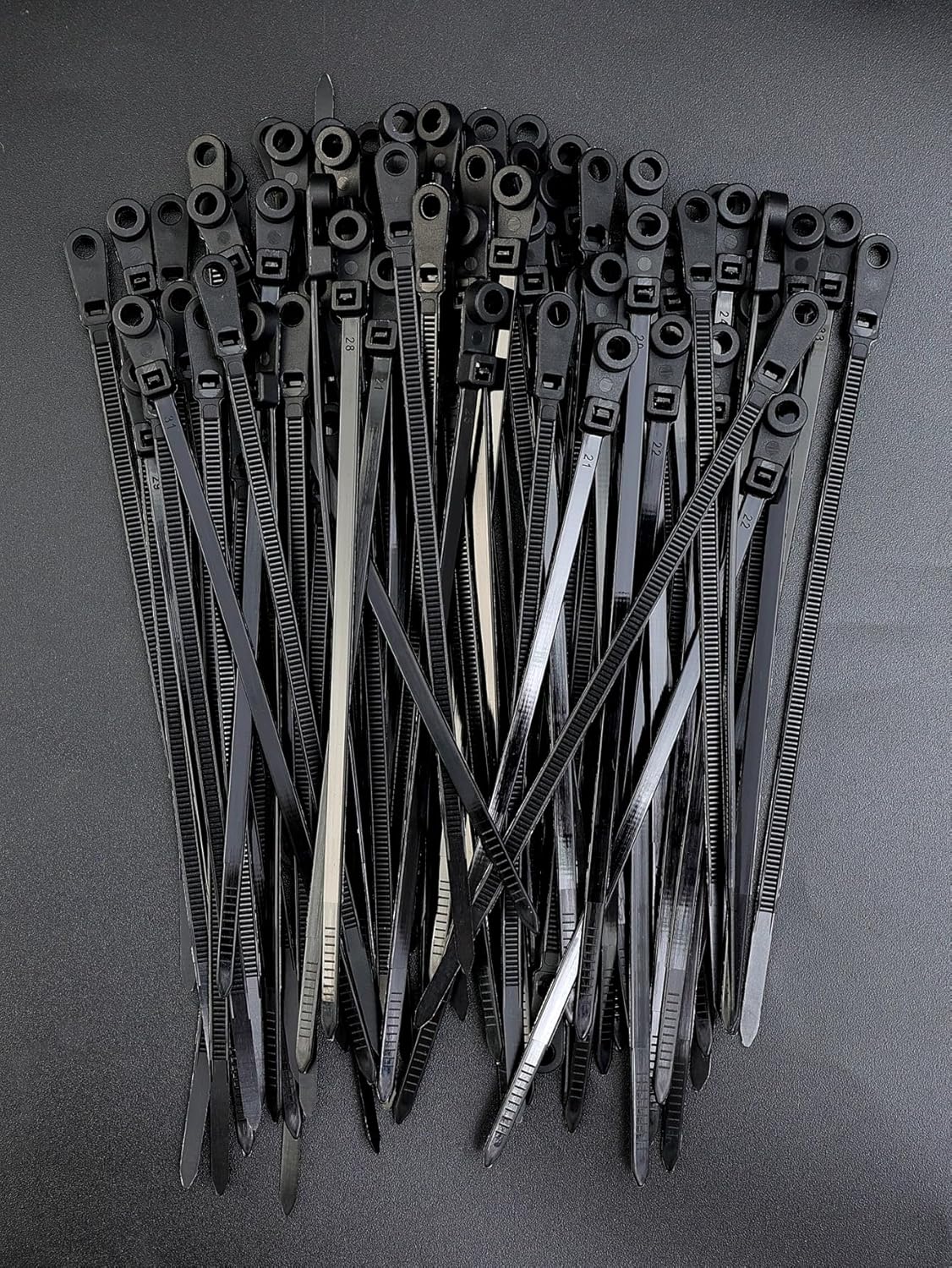 100PCS Nylon Cable Ties with Screw Mounting Hole Self Locking Loop Wraps Bundle Fixed Cables Tie Wire Fastening Straps,black