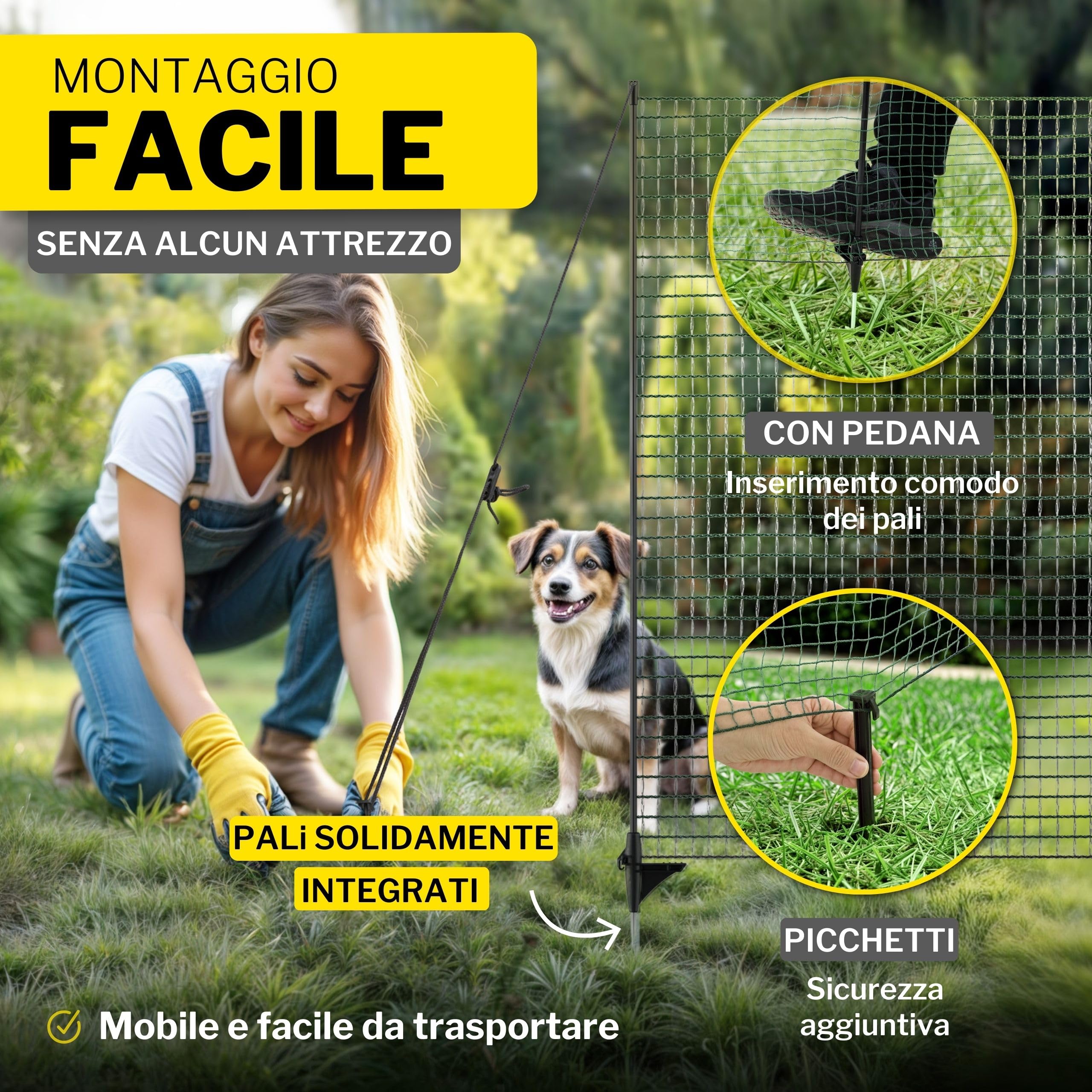 Horizont Recinzione Mobile FIX 20m x 80cm | Rete da Giardino a Maglia Stretta 17x17mm | Con 12 Pali in Fibra di Vetro | Barriera Protezione Cani, Aiuole, Campeggio