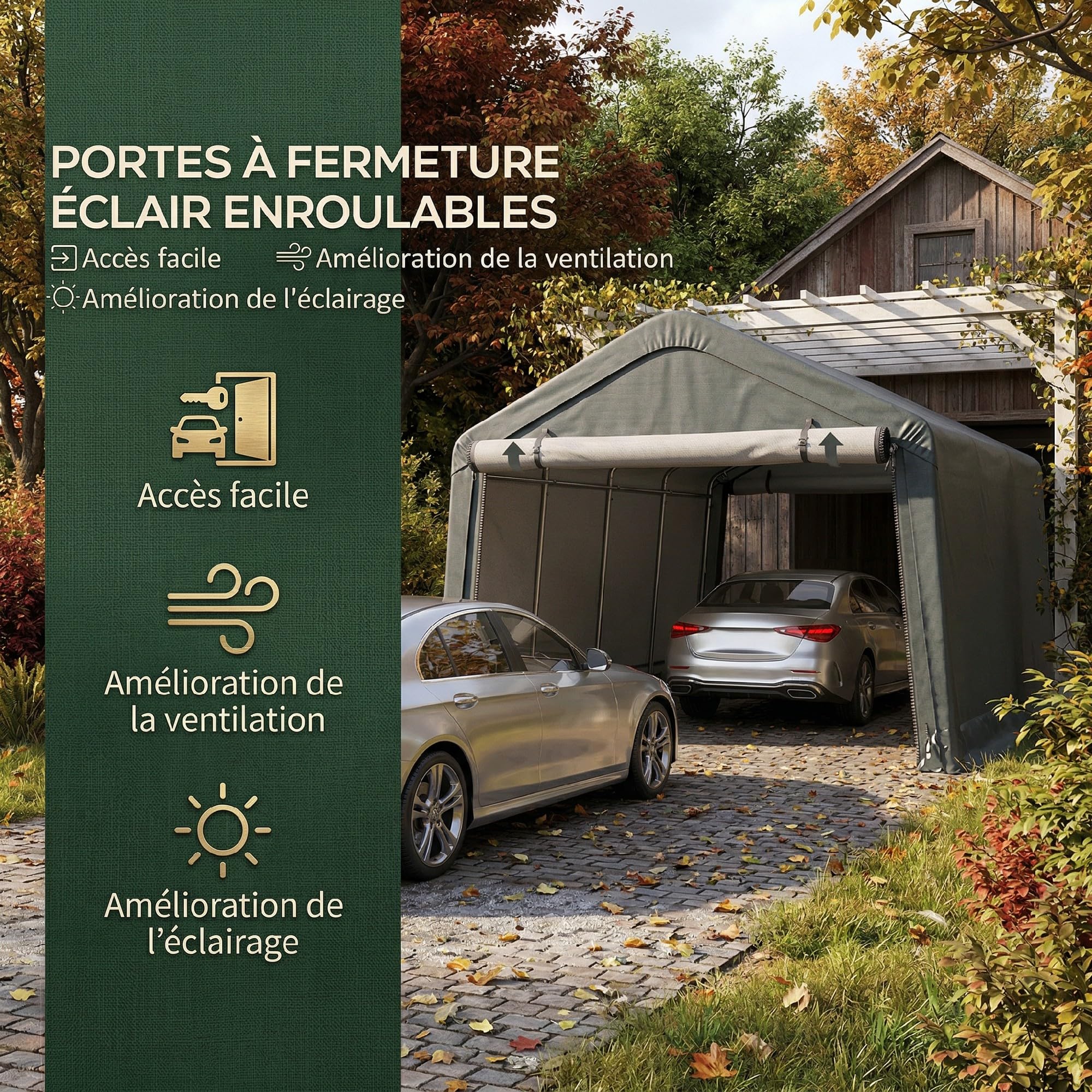Outsunny Carport Tente de Garage 3 x 6 m, abri Voiture extérieur avec parois latérales Amovibles et 2 Portes zippées enroulables, Tente de Stockage carport pour Voiture, Camion et Bateau, Gris foncé