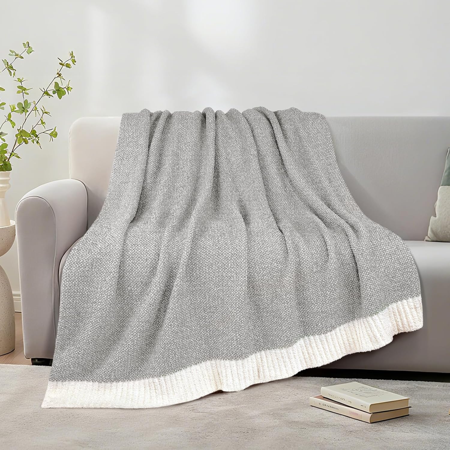 MACEVIA Grey Knit Throw Blanket for Couch 50" x 60" Super Soft Cozy Warm Bed Throws Winter Blankets for Sofa (Heather Grey) - Image 2