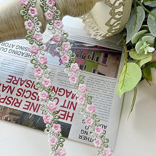 Cinta de encaje floral de arco iris, adornos para decoración de boda, bricolaje, costura, vestido, decoración, manualidades, 3 yardas (rosa)