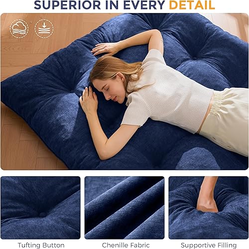 Miniatura 8 de MAXYOYO Colchón japonés de suelo tamaño completo, colchón futón plegable de 6 pulgadas con mechones que se enrolla como cama de suelo, alfombrilla