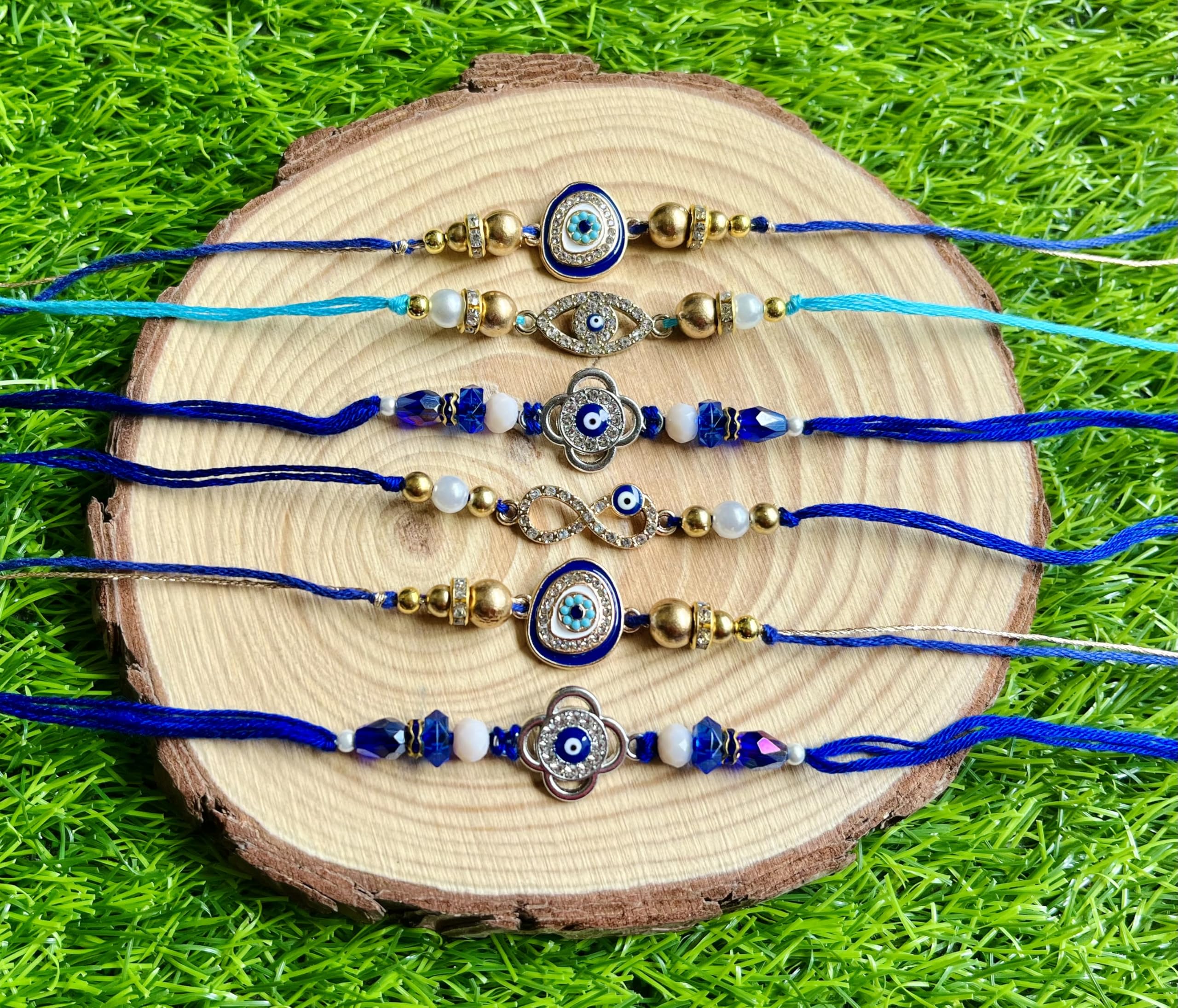 Creative Handicraft Set of 6 Evil Eye Infinity Rakhi for Brother,Rakhi for bro,Couple Rakhi,Rakhi for bhaiya,bhabhi,Blue Colour Rakhi (B0D9QYC7JZ) Amazon Price History, Amazon Price Tracker