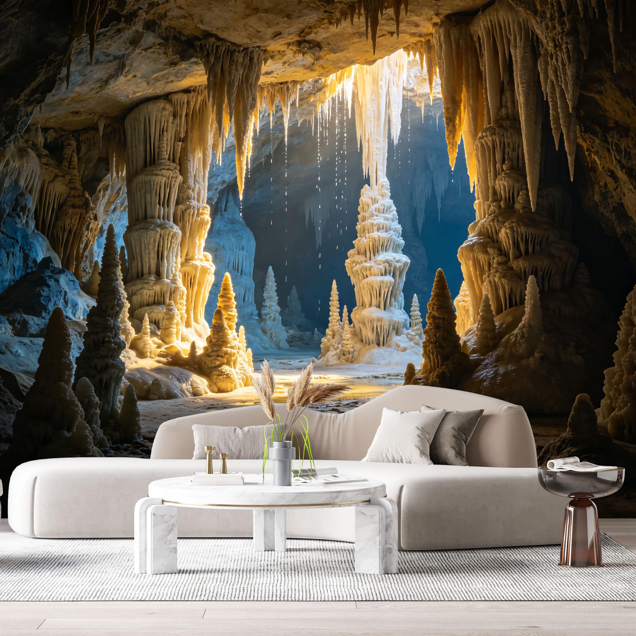 Custom Size Wall Murals Cave Landscape 3D Stalactite Stalagmite Rock Formation SelfAdhesive Wall Fabric Removable Large Wallpaper for Photo Living Room