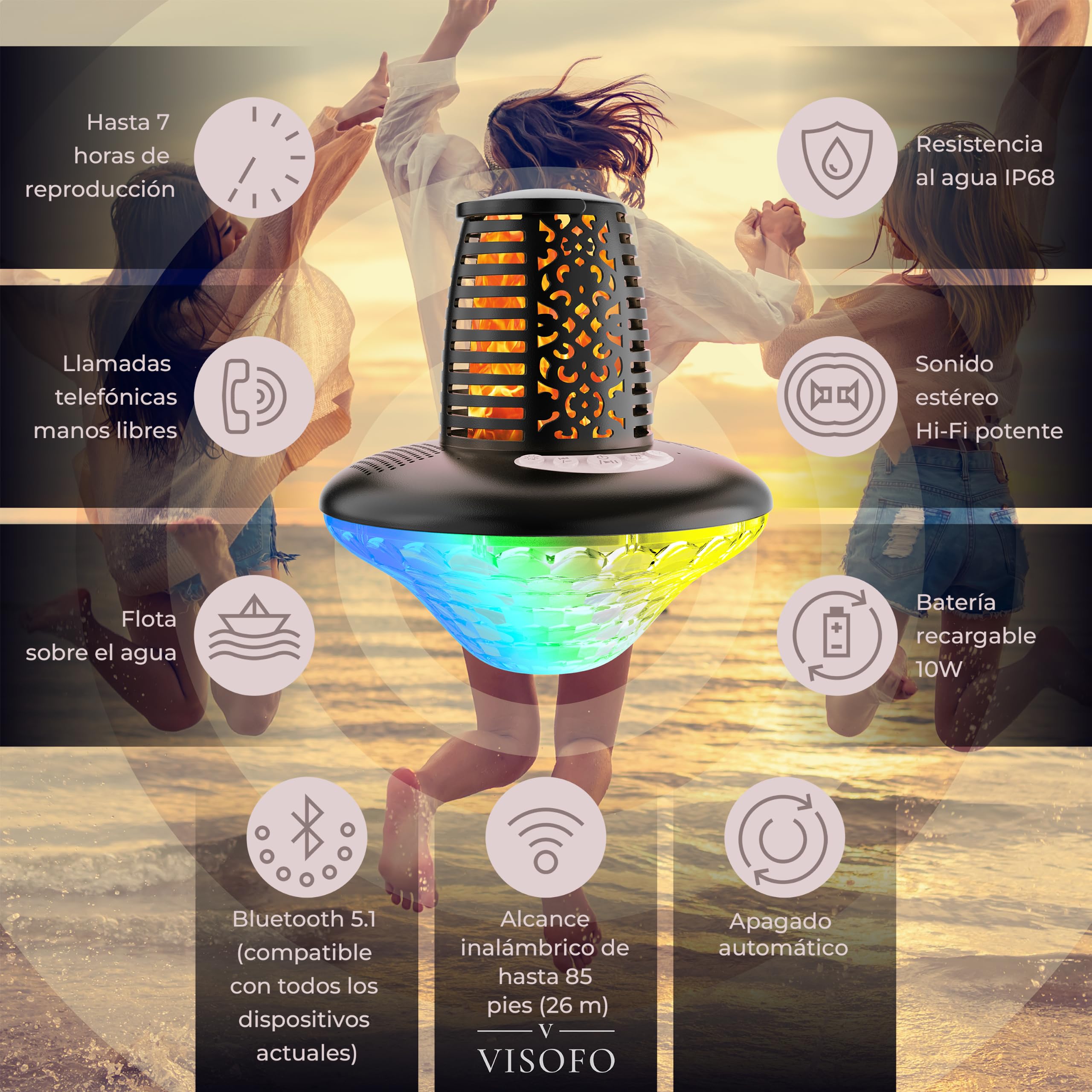 VISOFO Altavoz Flotante Bluetooth para Piscina con Luces, Accesorios de Piscina sobre el Suelo y natación enterrada, Impermeable, IP68, bañera de hidromasaje al Aire Libre, Ofertas inalámbricas