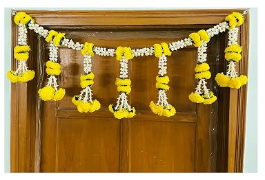 SPHINX Artificial Marigold Jasmine Door Toran–Genda Phool Garland for Pooja,Weddings,Diwali,Navratri,Housewarming & Festive Home Door Decorations- (Artificial Jasmine and Marigold(ST-LT))