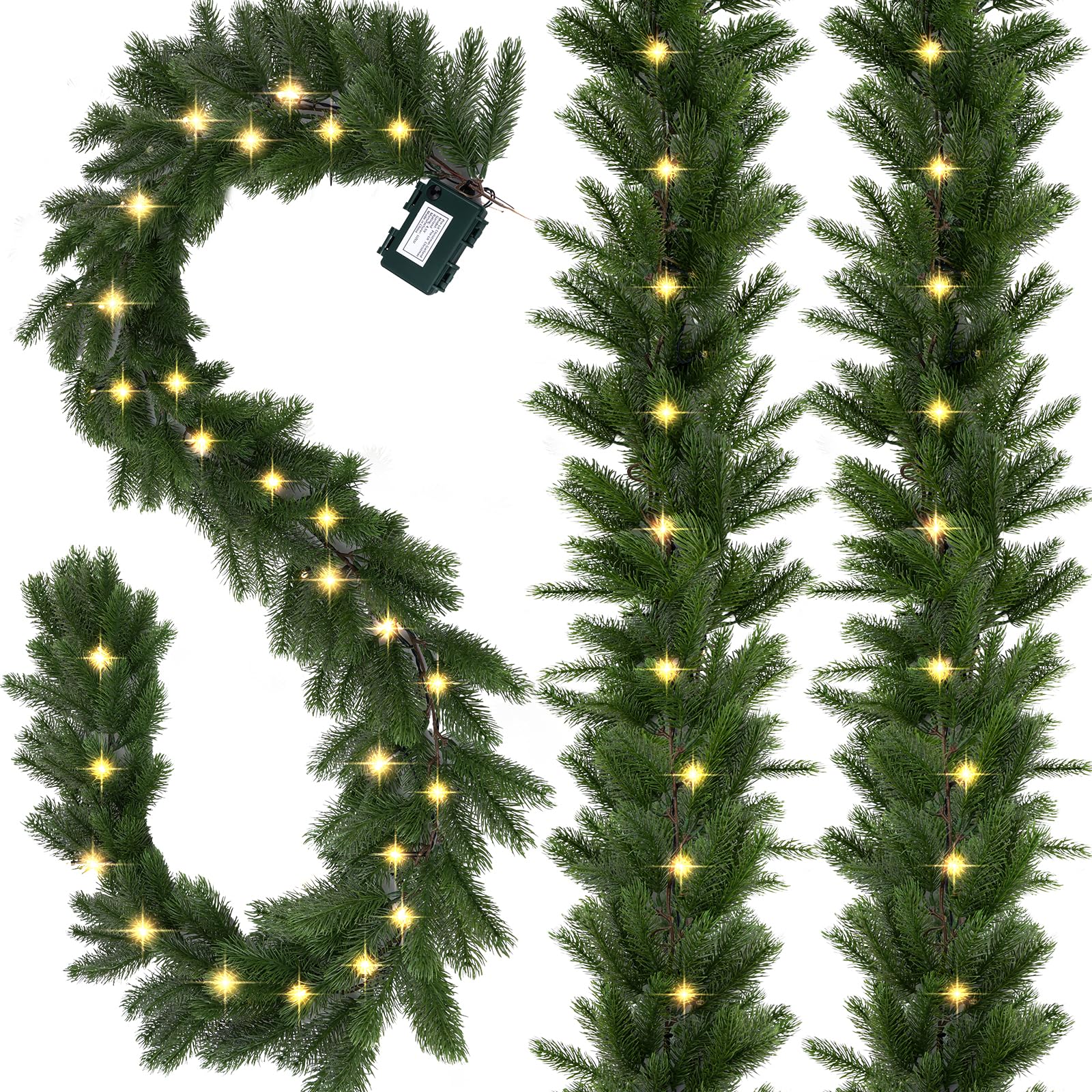 ライト付きクリスマスガーランド、電池式クリスマスガーランド、53インチの人工ガーランド、LEDライトガーランド、松ぼっくりのクリスマ ドレープライト｜イベント・パーティー装飾｜花と葉のLEDガーランドライト(2M/5M/10M)