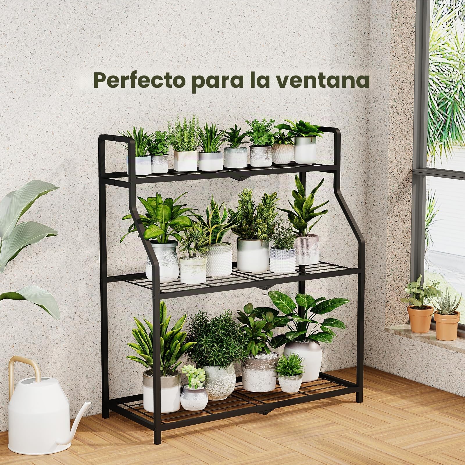 Bamworld Estantería para Plantas de Metal – Soporte para Plantas Interior y Exterior, Estantería Plantas de 3 Niveles, Diseño Resistente para Balcón, Jardín y Hogar