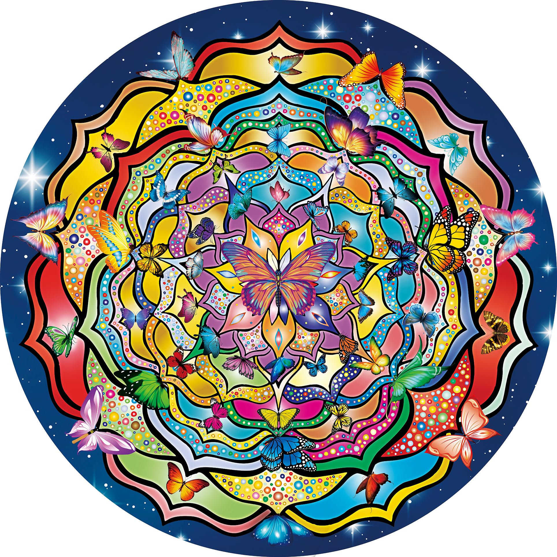 Mandala Butterfly Puzzle for Adults 1000 Pieces, Round Impossible Colorful Mandala Flower Jigsaw Puzzle, Hard Difficult Puzzles for Adults