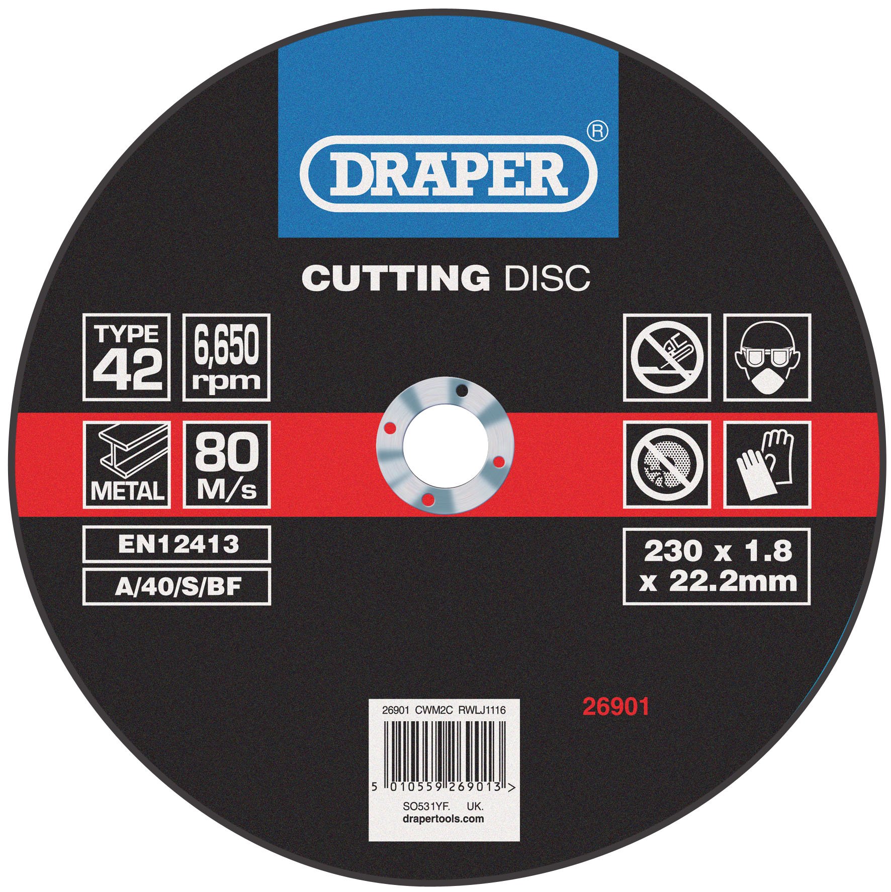 Draper 26901 Depressed Centre Metal Cutting Discs (230 X 1.8 X 22.2Mm)