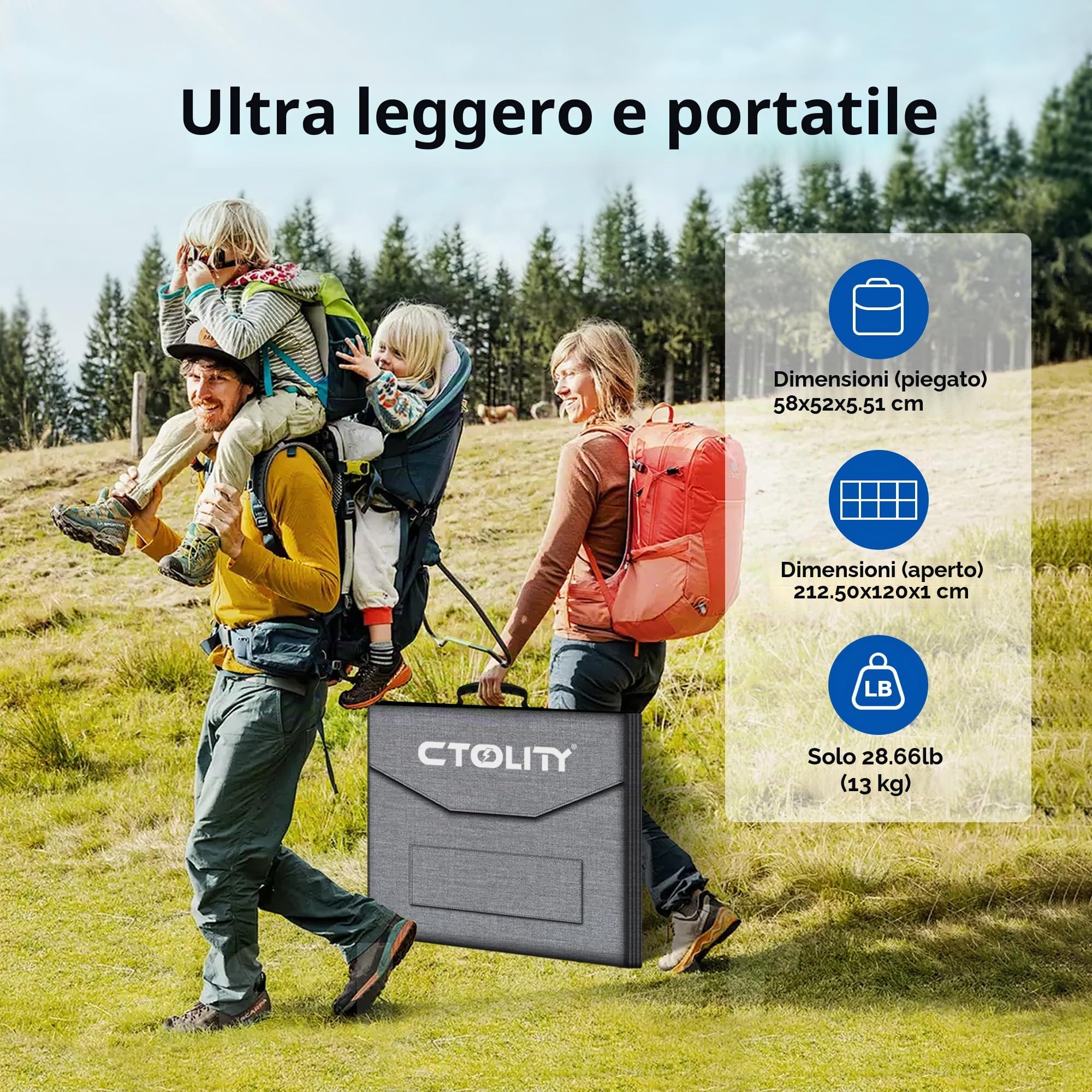 Pannello Solare Portatile 400W 41V, 25% Efficienza Pannello Solare Pieghevole/IP67 Impermeabile, Pannello solare, Modulo solare da 400 W per Balcone, Camper, Roulotte, Barca, Campeggio, Casa