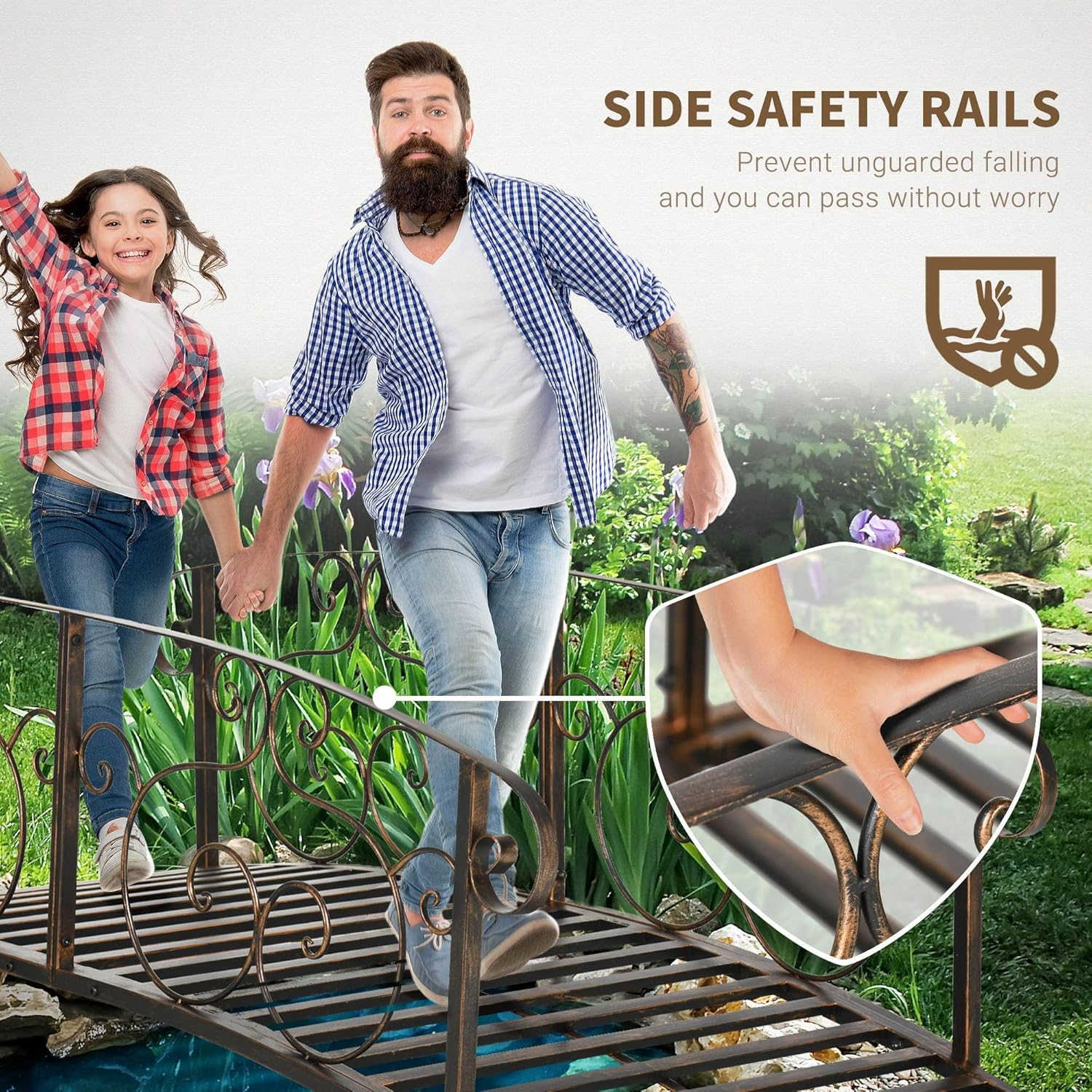 6ft High-Performance Metal Arch Garden Bridge with Superior Safety Railings and Sophisticated Bronze Powder-Coated Finish