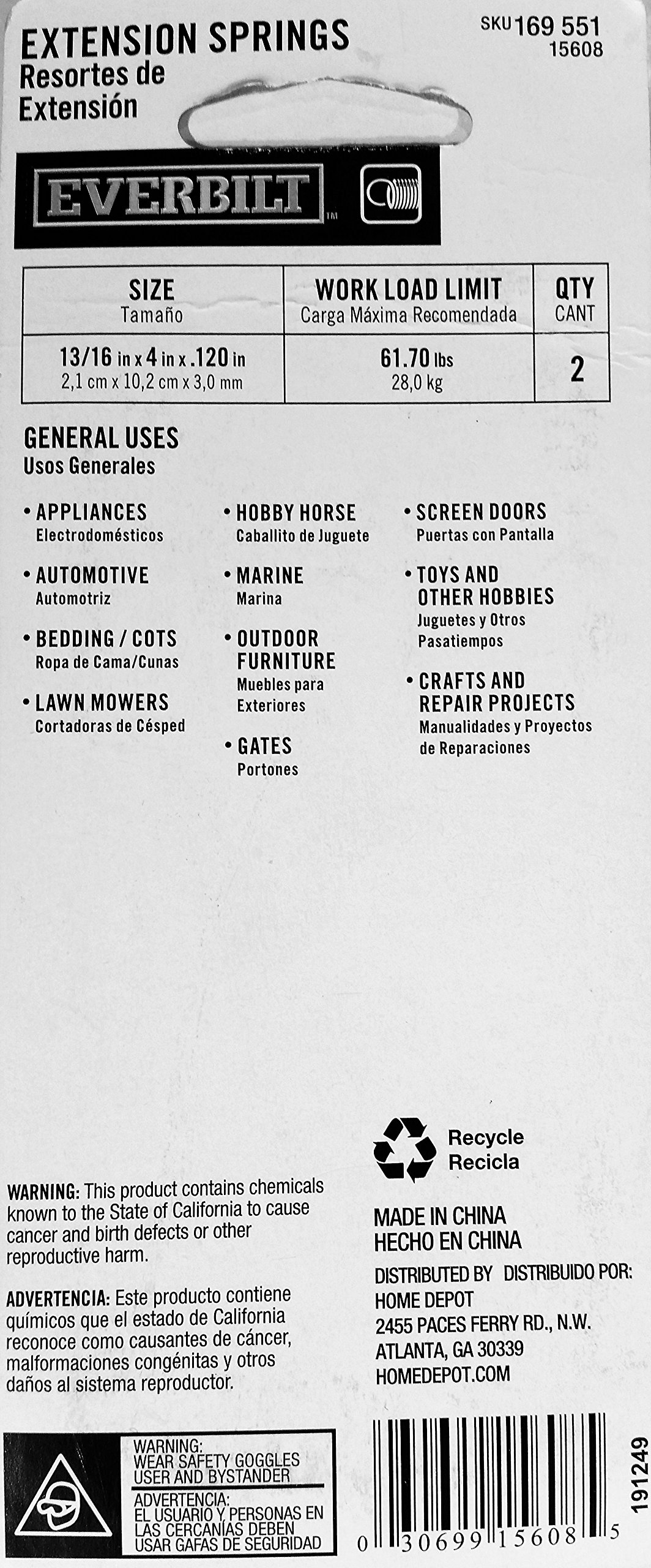 Extension Springs, 13/16 in x 4 in., 2-Pack : Amazon.sg: Industrial and  Scientific