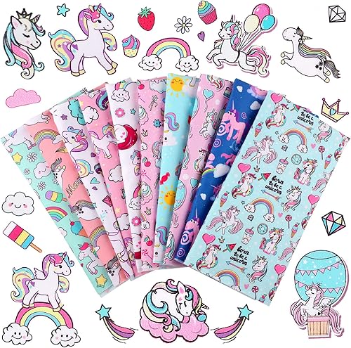 BOAO Paquete de 10 piezas de tela de unicornio de 20 x 20 pulgadas para coser acolchados, hojas cuadradas de tela precortadas de unicornio arcoíris