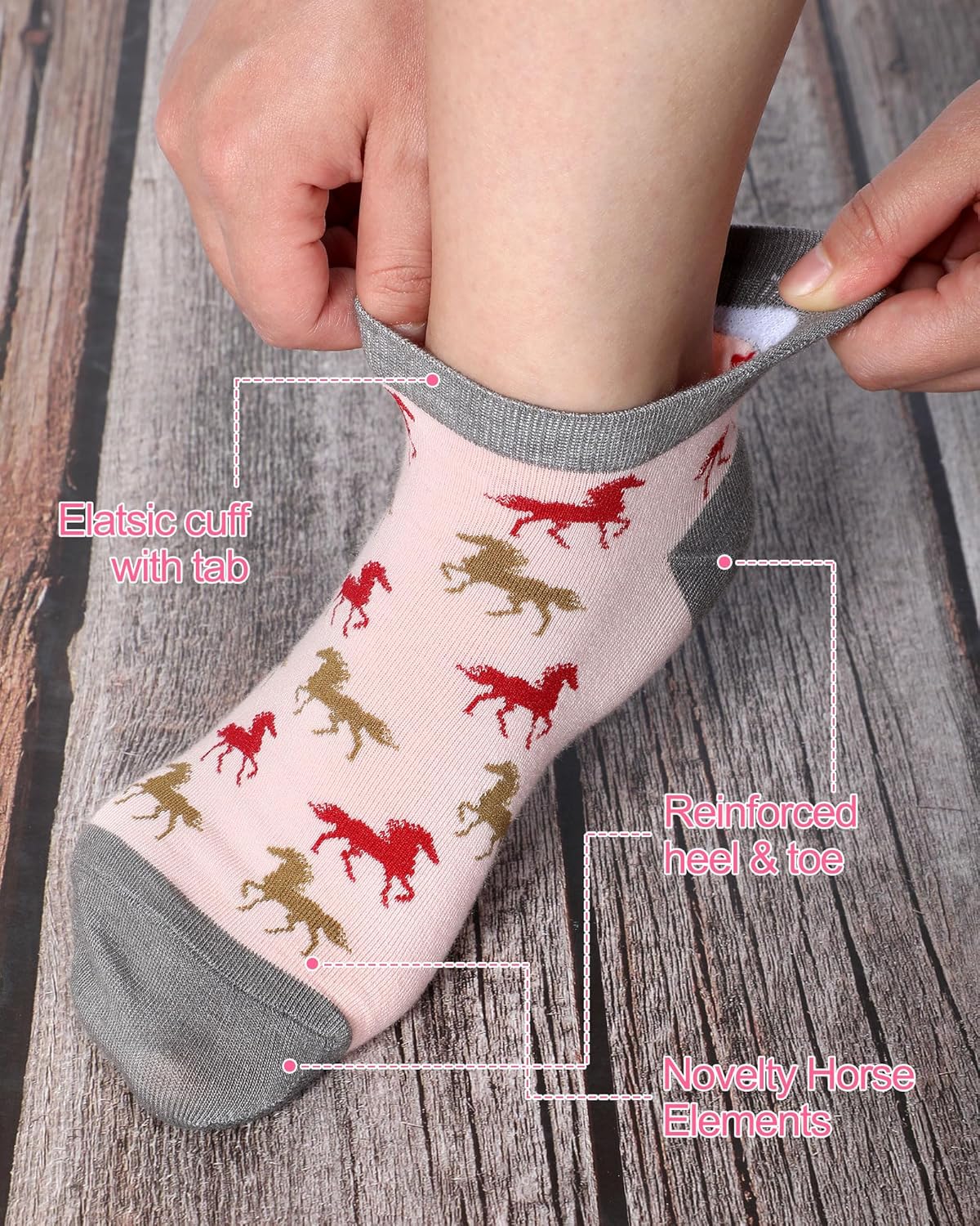 Xtinmee 10 Pairs Funny Horse Socks for Women Girls Animal Gifts Novelty Cotton Ankle Socks Horse Riding Gift for Women Riding Lovers Equestrian Cowgirl Derby Party Favors - Image 2