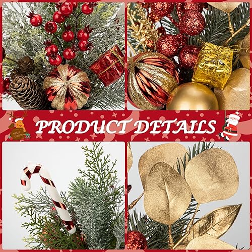 Miniatura 3 de Hollyone Paquete de 2 decoraciones de mesa de Navidad de 12 pulgadas, planta artificial pequeña en maceta con adornos de bolas de Navidad, bayas