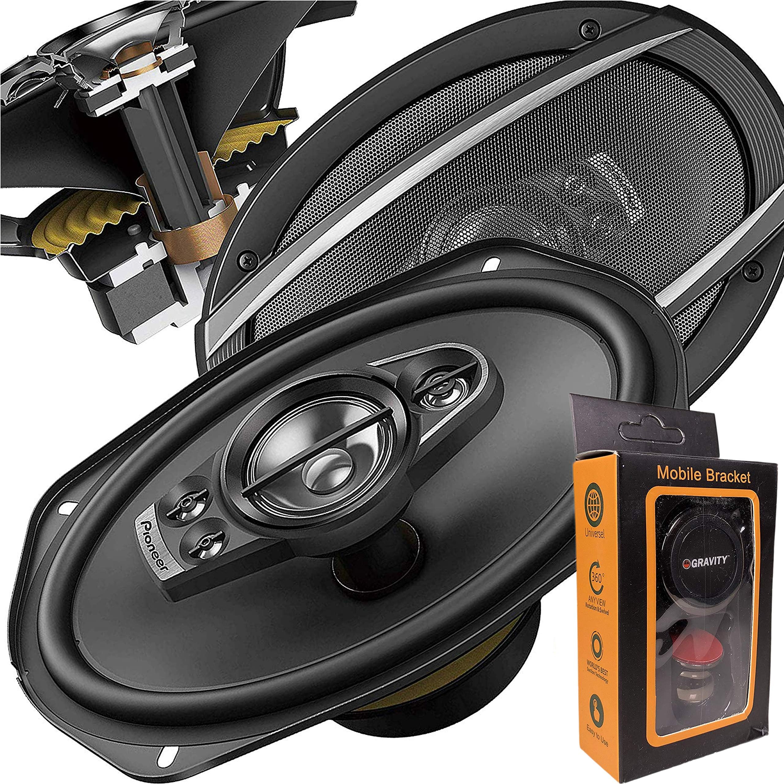 Pair of Pioneer 6x9 Inch 5-Way 700 Watt Car Audio Speakers | TS-A6990F (2 Speakers) + Free Gravity Mobile Bracket Holder, Model:TS-A6990F(Pair) / Magnet