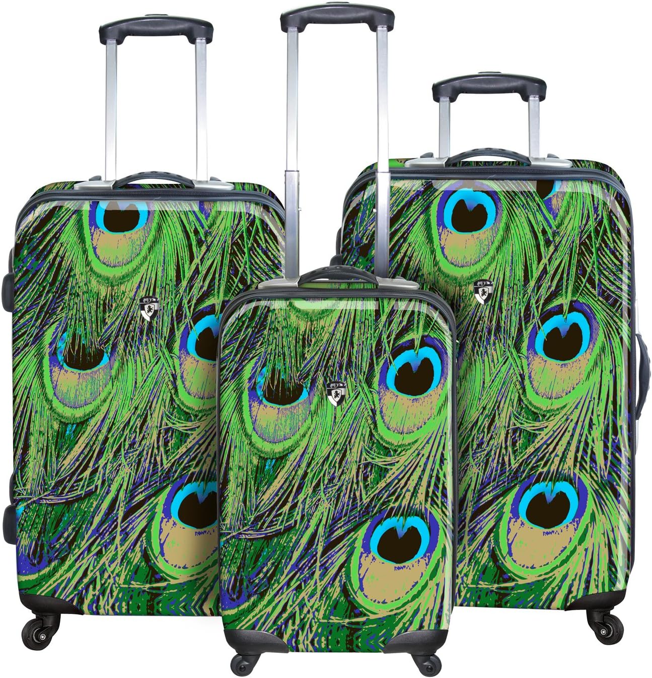 HEYS USA 3Piece Peacock Feather Spinner Upright Luggage Set Luggage Sets