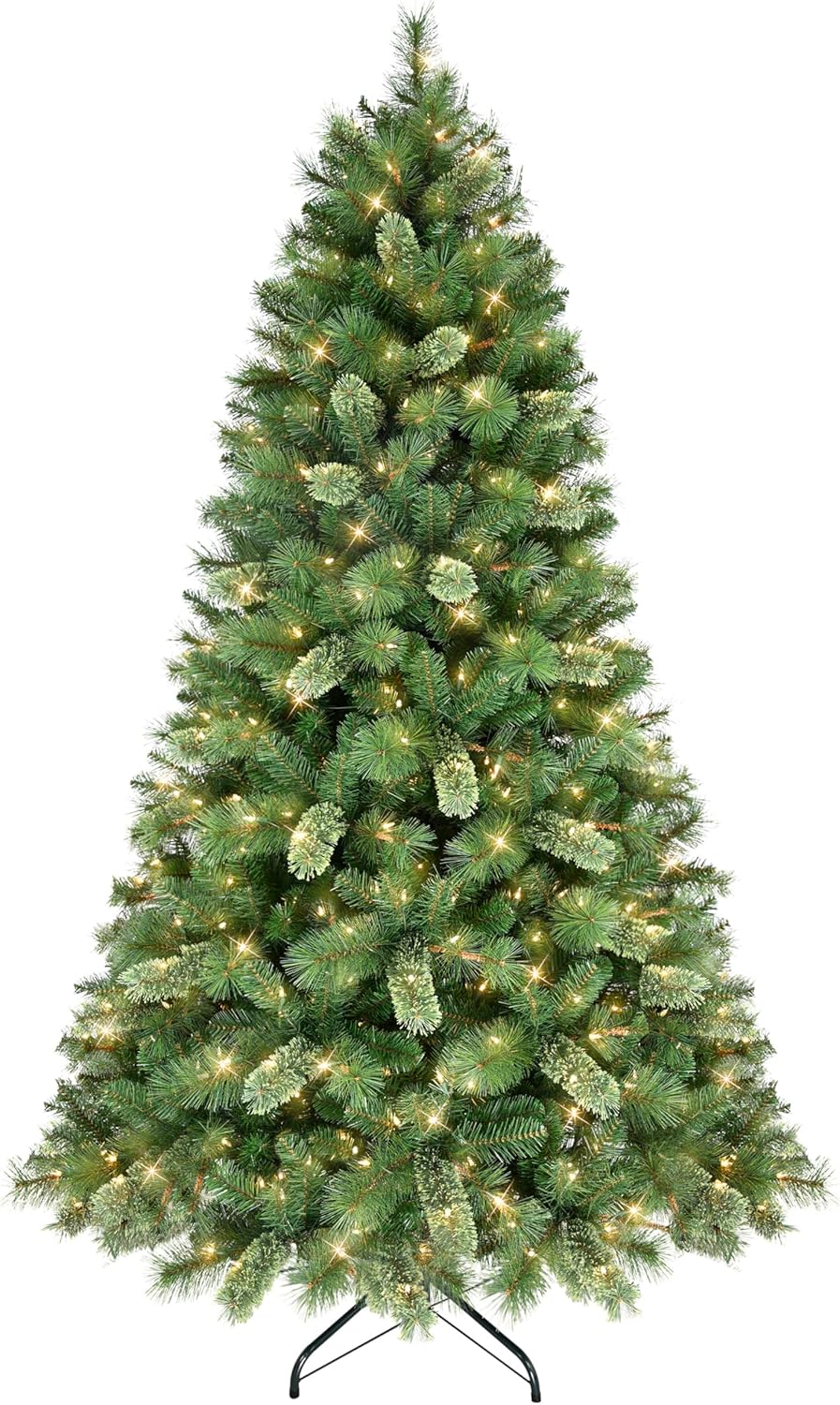 Puleo International 7.5ft Pre-Lit Teton Pine Christmas Tree with 600 Clear Lights, 1347 Realistic Dense Branch Tips, Easy Setup Artificial Trees with Sturdy Metal Stand 7.5' Teton Pine with 600 Clear Lights
