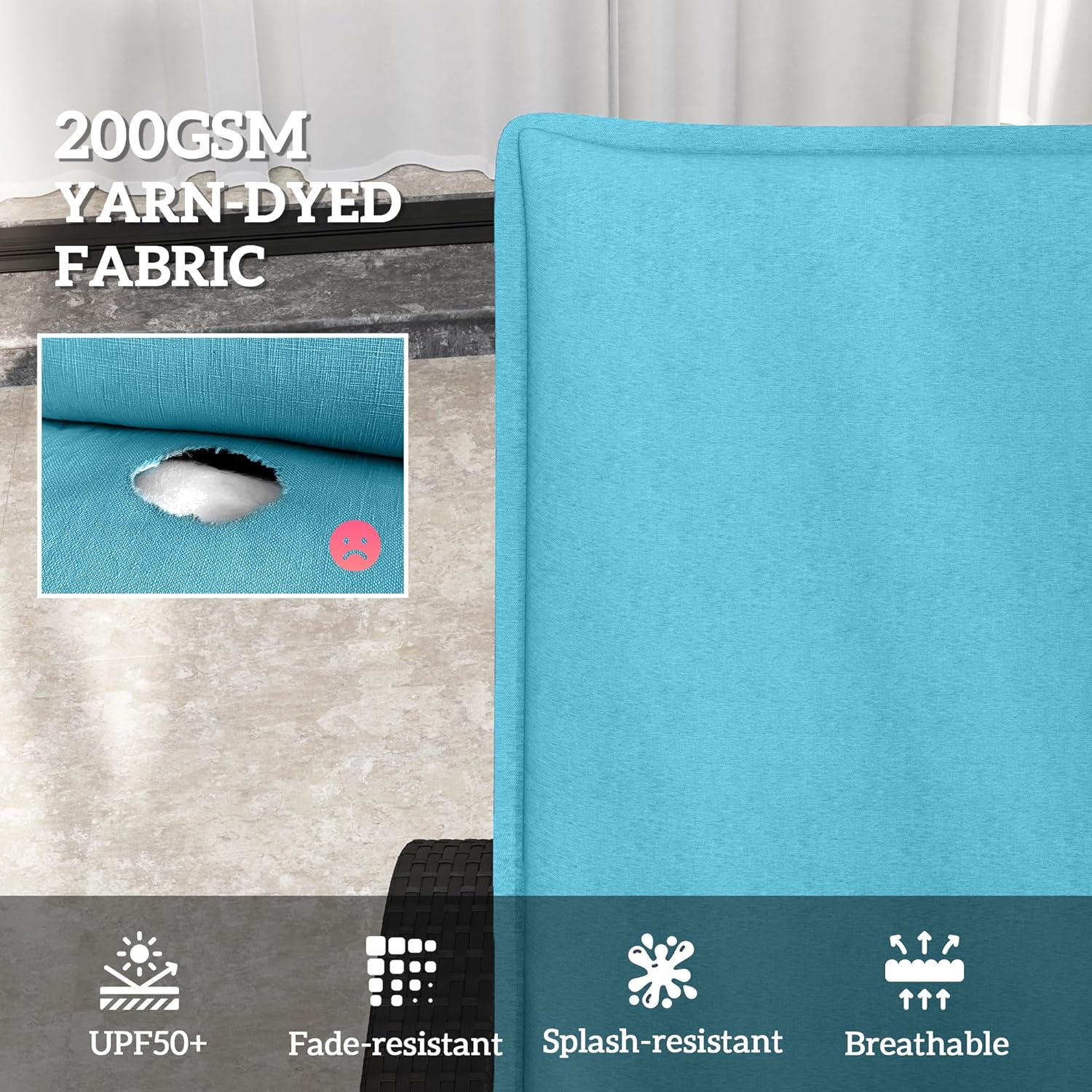 Outsunny Outdoor Lounge Chair Cushion Set of 2, UPF50+ 200gsm Fabric and 25D High-Density Foam, Foldable Patio Chaise Lounge Cushion Set, Fade Resistant for Lawn Pool, 76" x 23", Light Blue