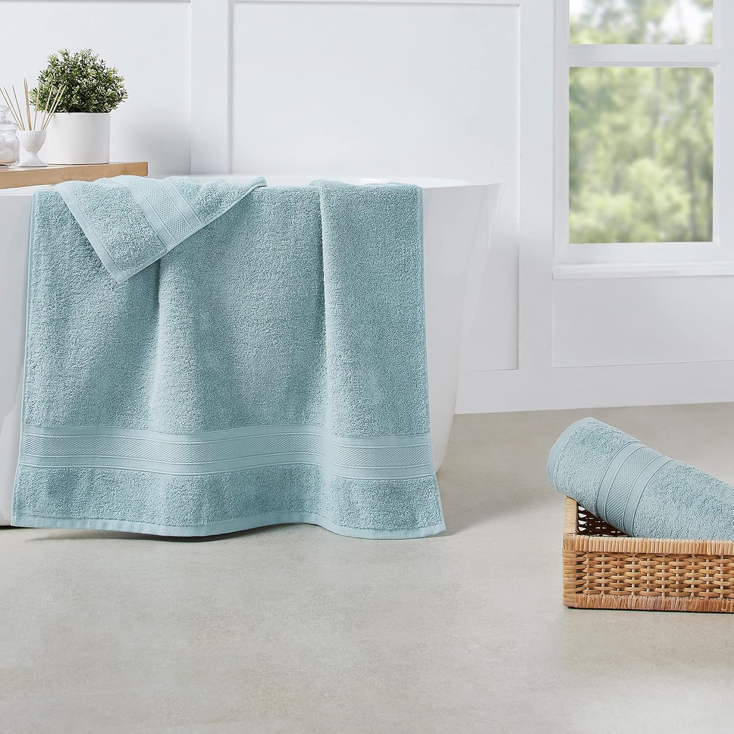 TRIDENT Bath Towel, 2 Piece Bathroom Towel, 100% Cotton, Highly Absorbent, Super Soft, Soft and Plush - Nile Blue