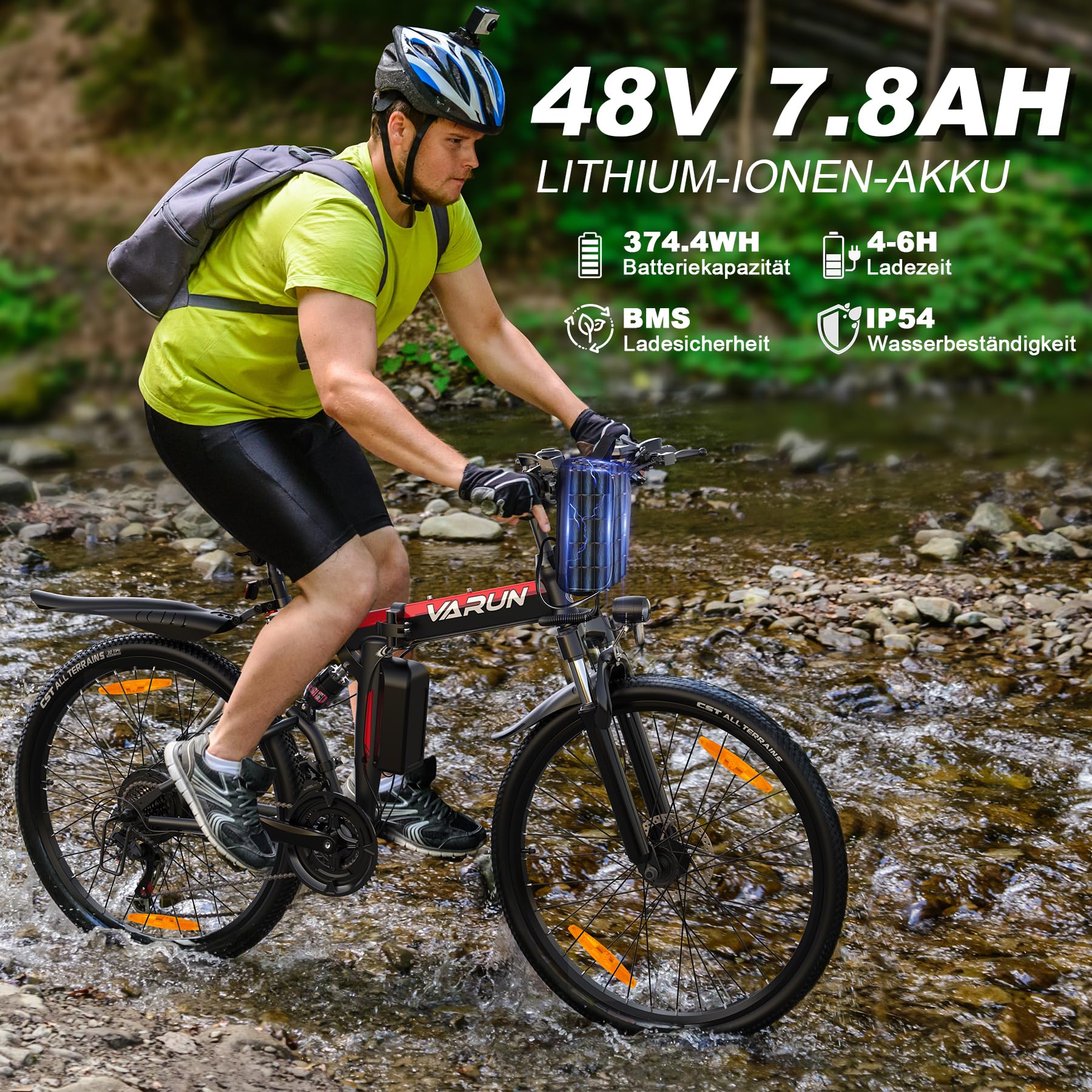 VARUN E-Bike 26 Zoll Faltrad - 48V 374.4Wh Akku, 250W Motor, 7-Gang, Reichweite 70km