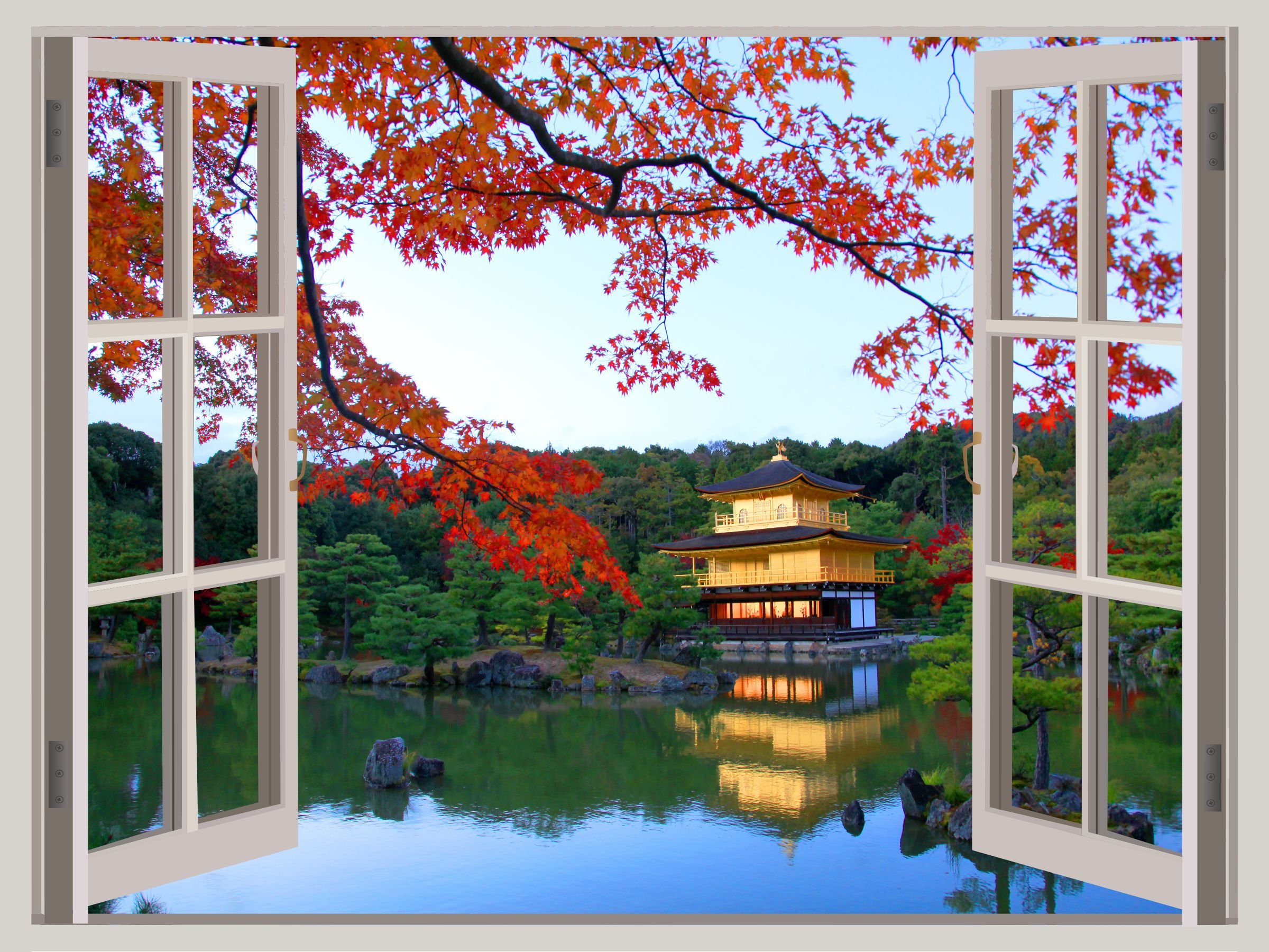 Sticker Studio Japan Nature Windows Poster (PVC Vinyl,Size -91 cm x 61 cm)